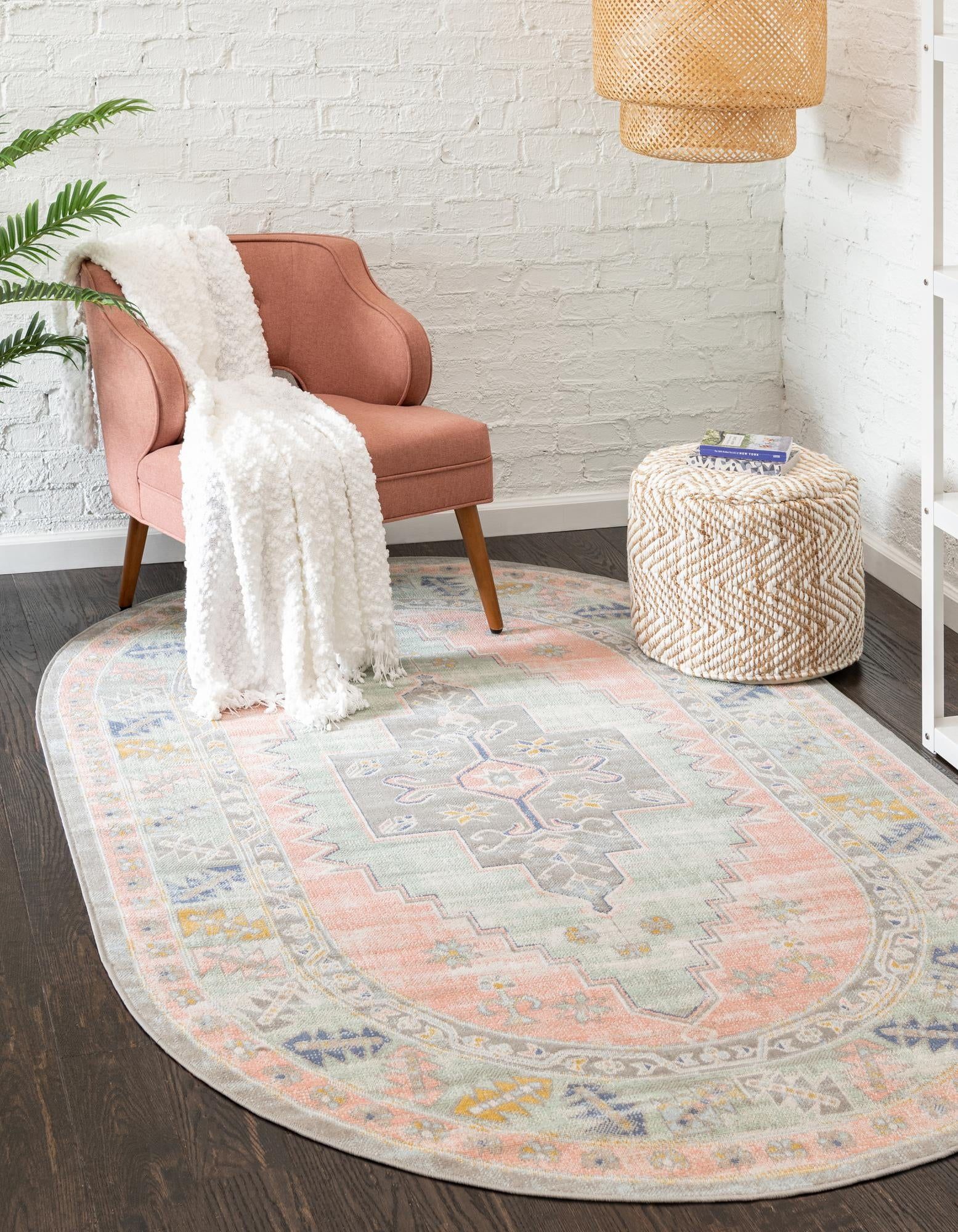 Whitney Pink and Ivory Oval Medallion Rug