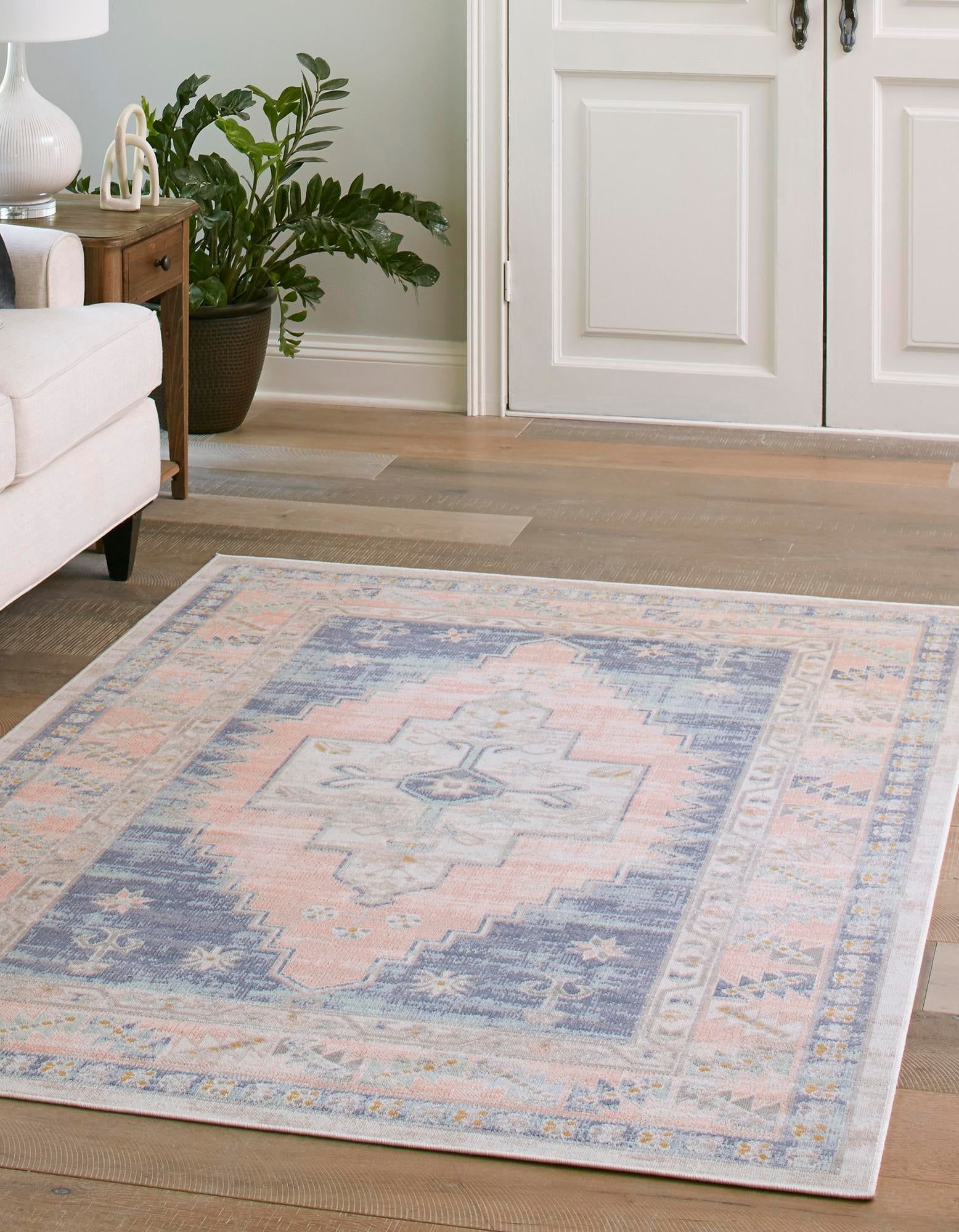 French Blue Rectangular Synthetic Medallion Rug 2' 2" x 3' 1"