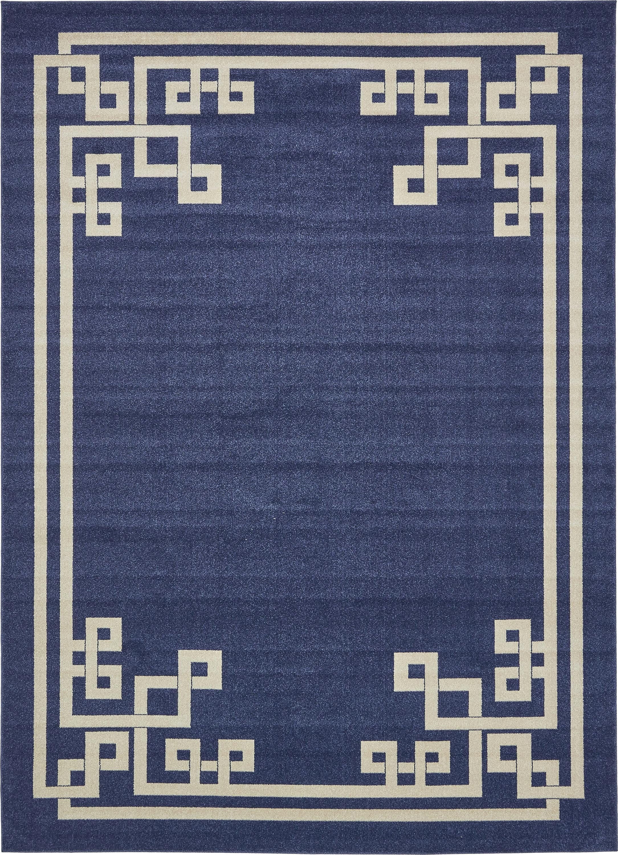 Hera Navy Blue and Beige 9' x 12' Geometric Synthetic Area Rug