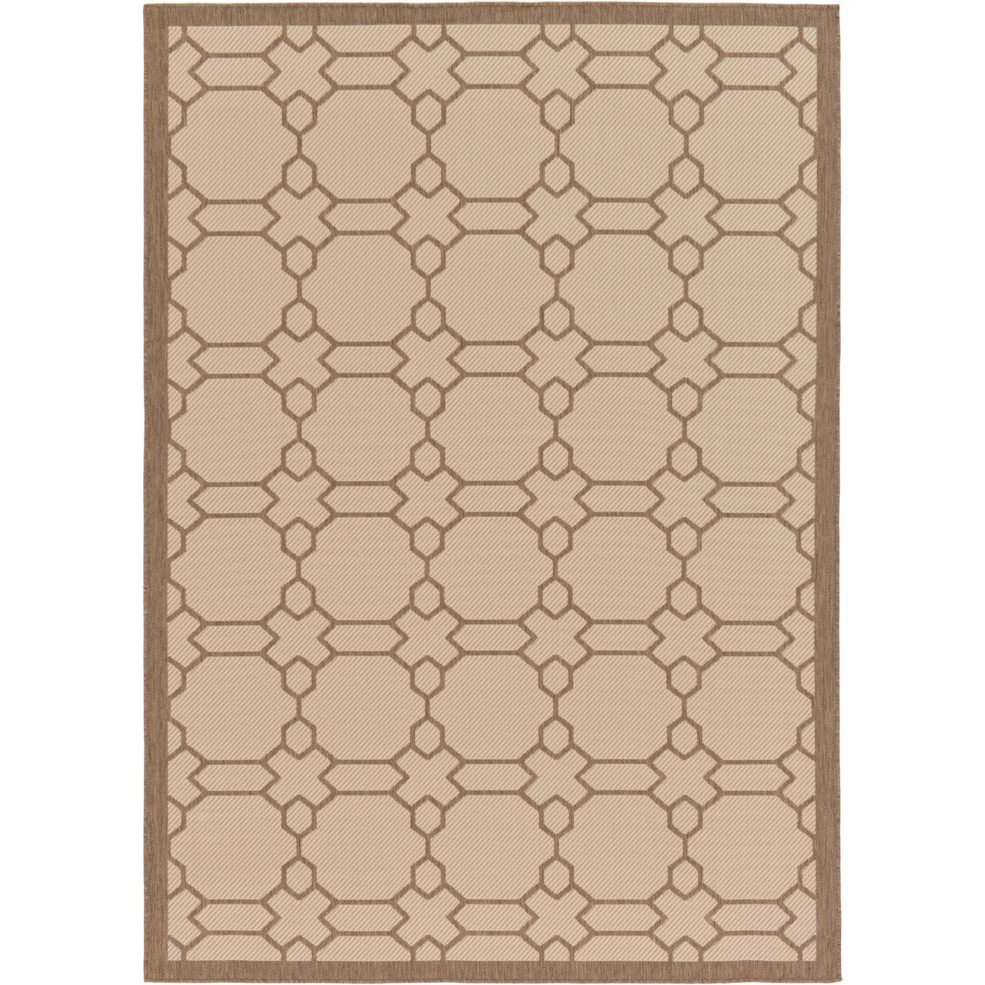 Brown Geometric Synthetic Stain-Resistant Outdoor Rug 7' x 10'