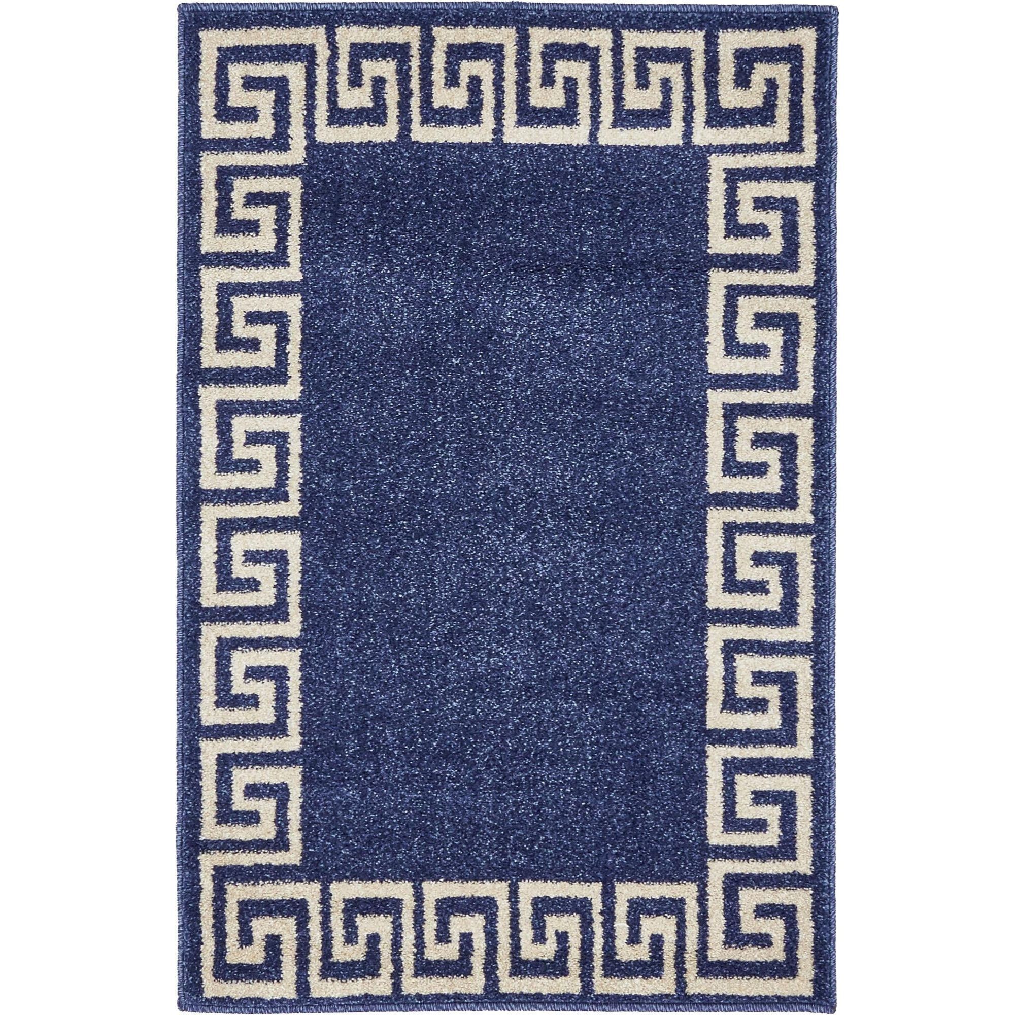 Handmade Navy Blue Geometric Synthetic Rectangular Rug