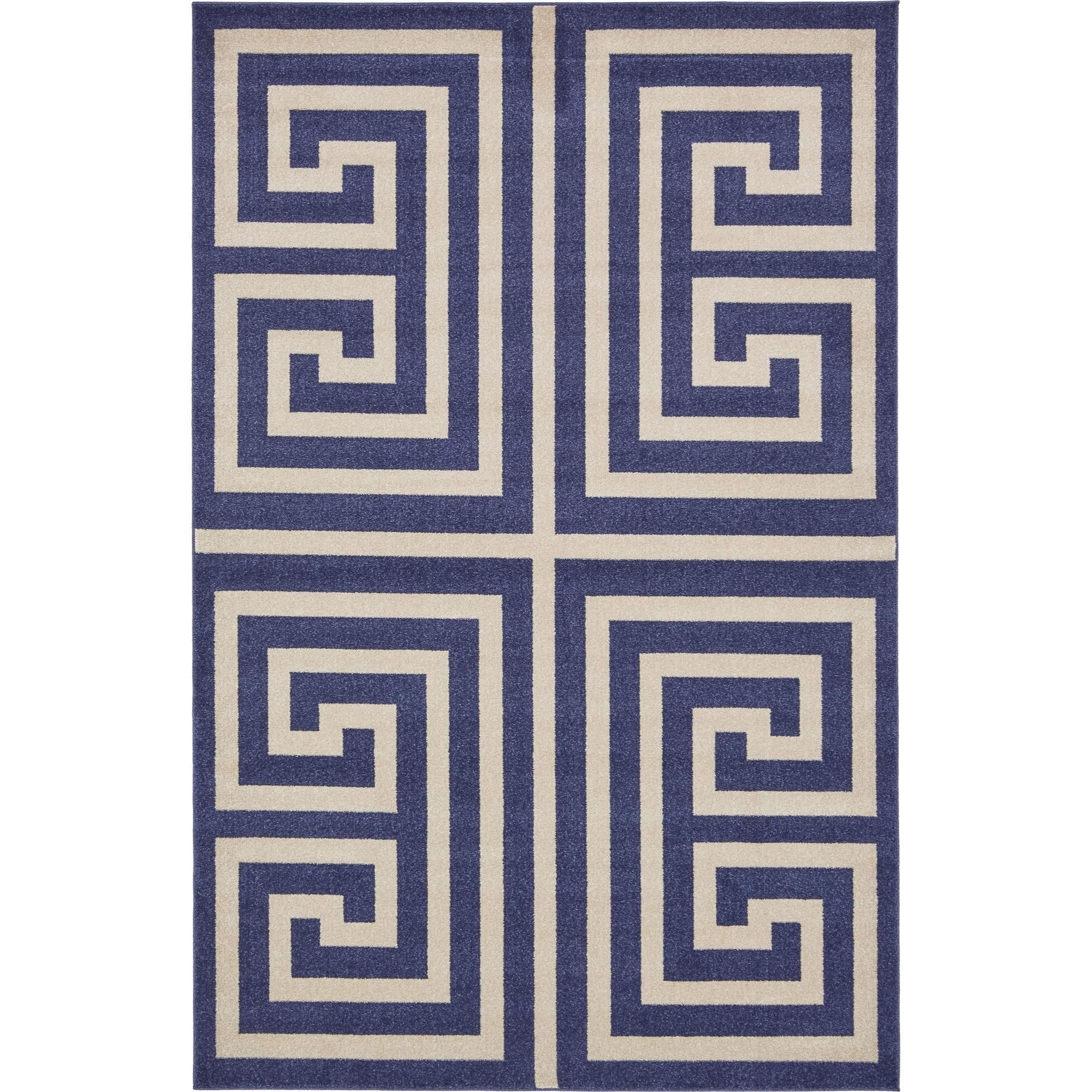 Navy Blue Geometric 6' x 9' Handmade Synthetic Area Rug