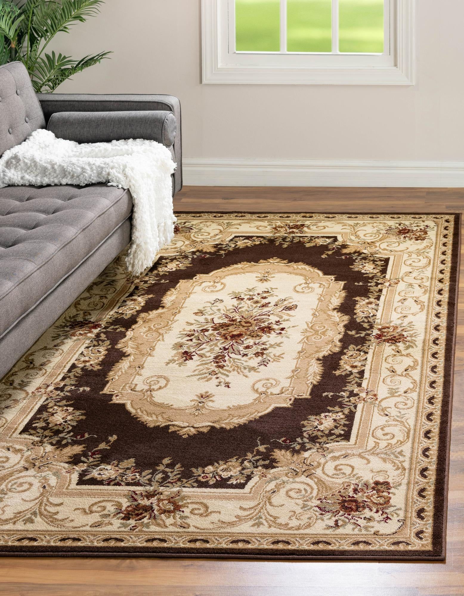 Elegant Floral Motif Versailles 6' x 9' Brown Synthetic Area Rug