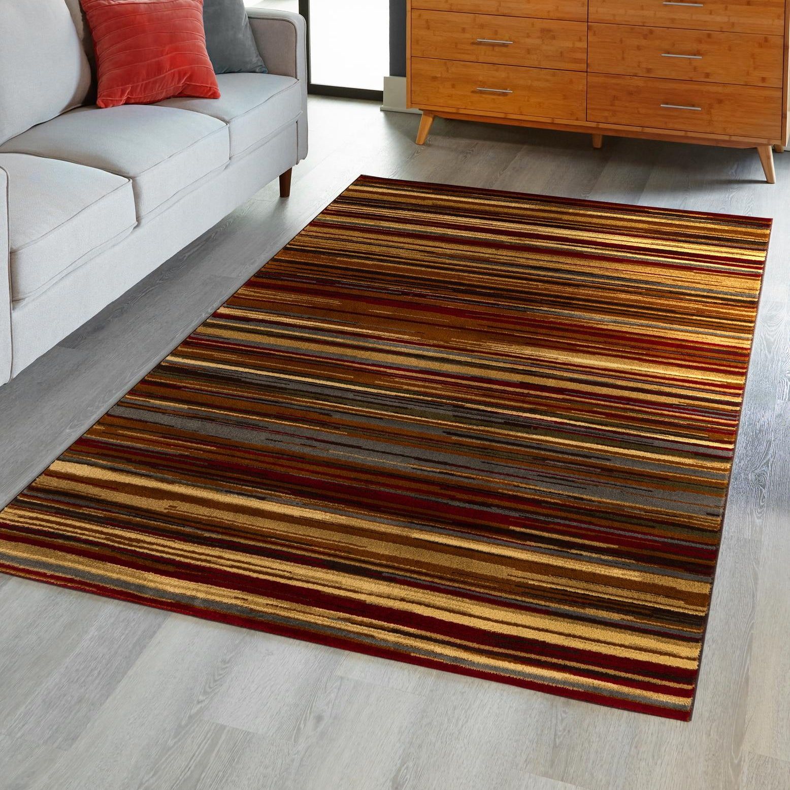 Barista Collection 7' x 10' Multicolor Striped Synthetic Rug