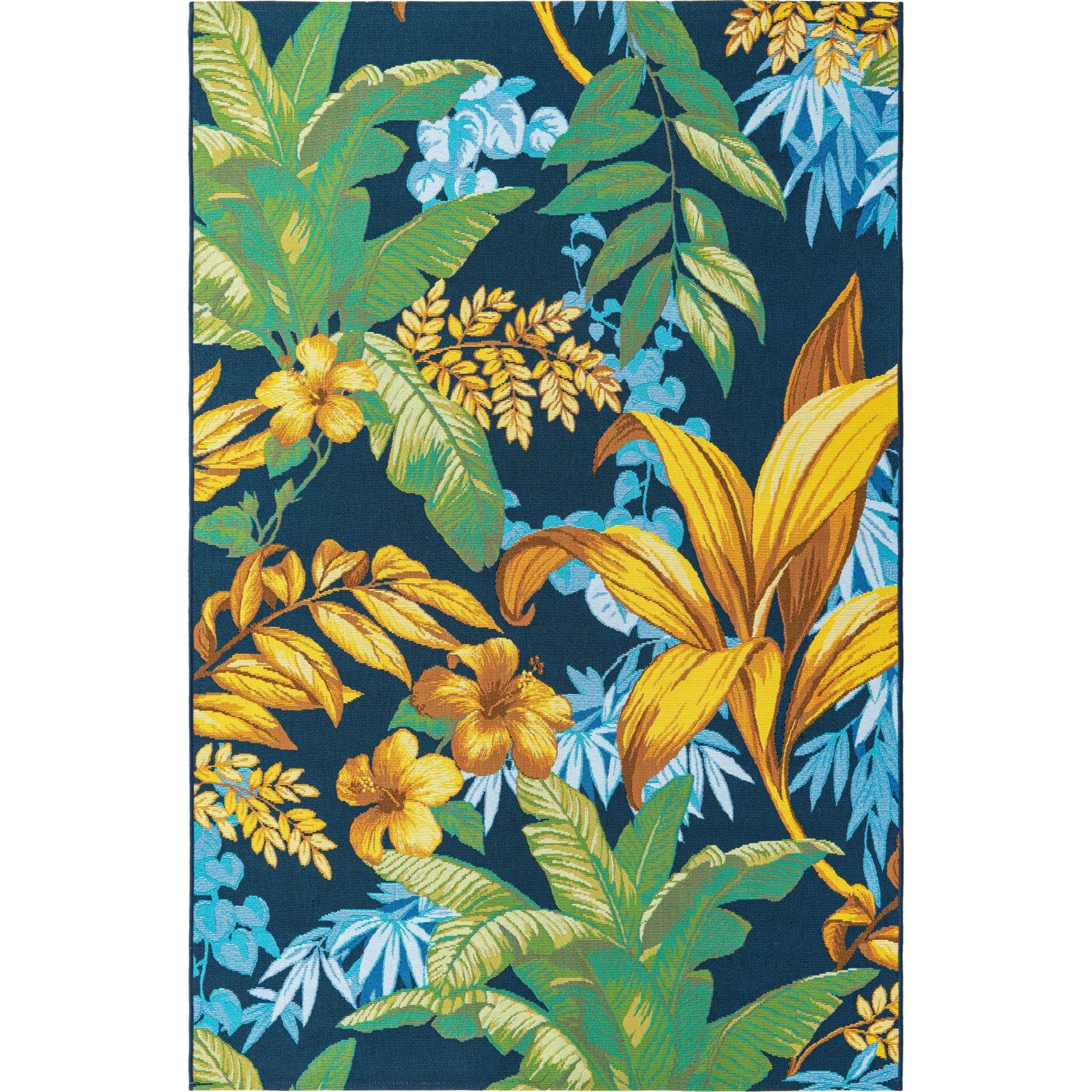 Multi-Color Botanical Floral Outdoor Rectangular Rug