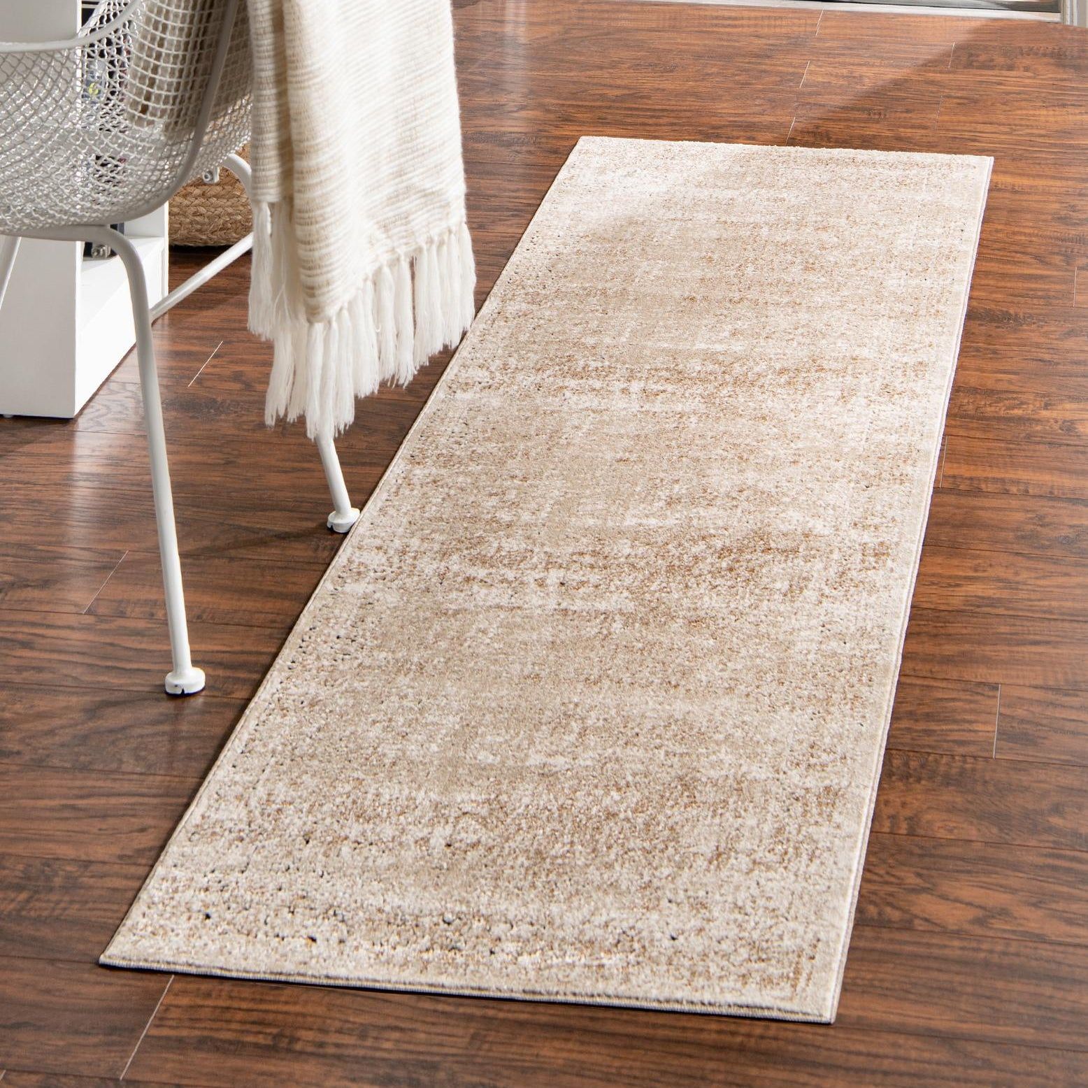 Beige and Light Brown Stain-Resistant Runner Rug