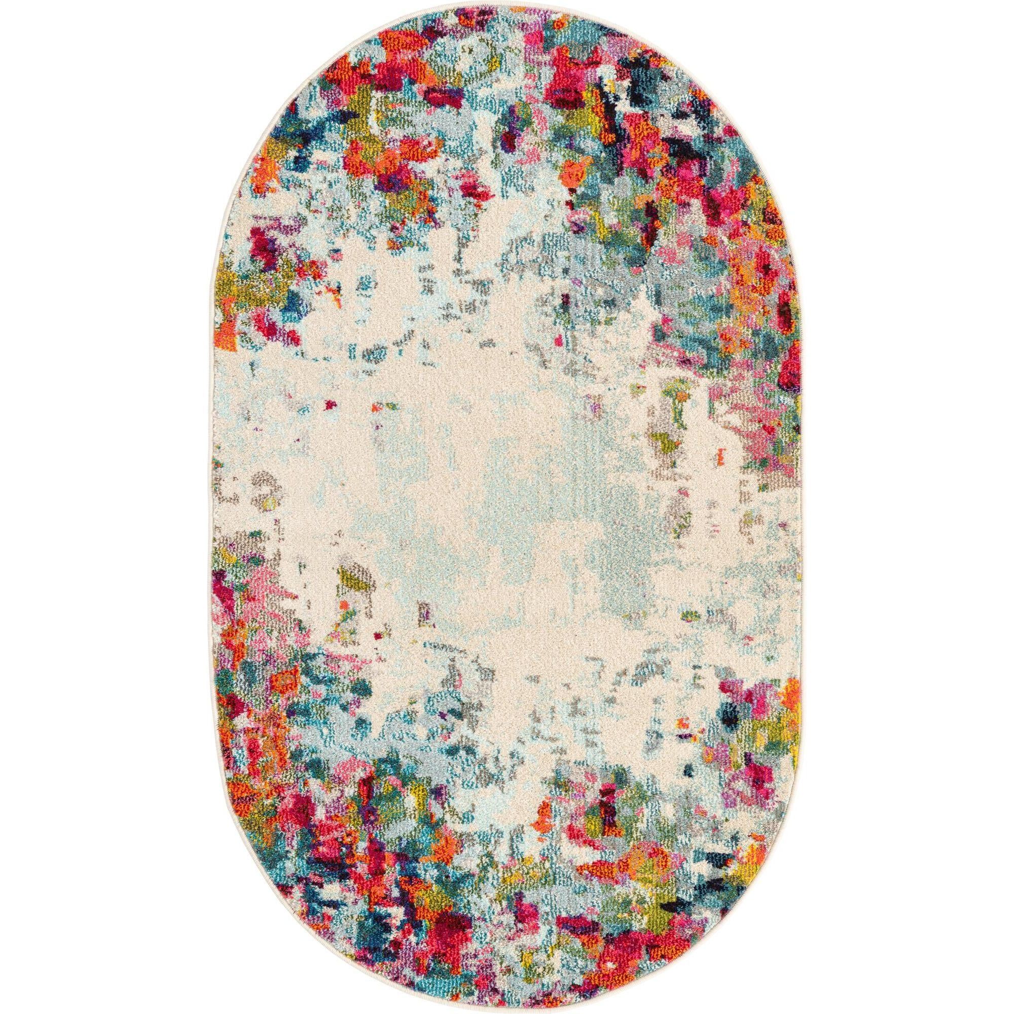 Abstract Chromatic Oval Rug, Multi/Blue, 3'3" x 5'3", Stain-Resistant Synthetic