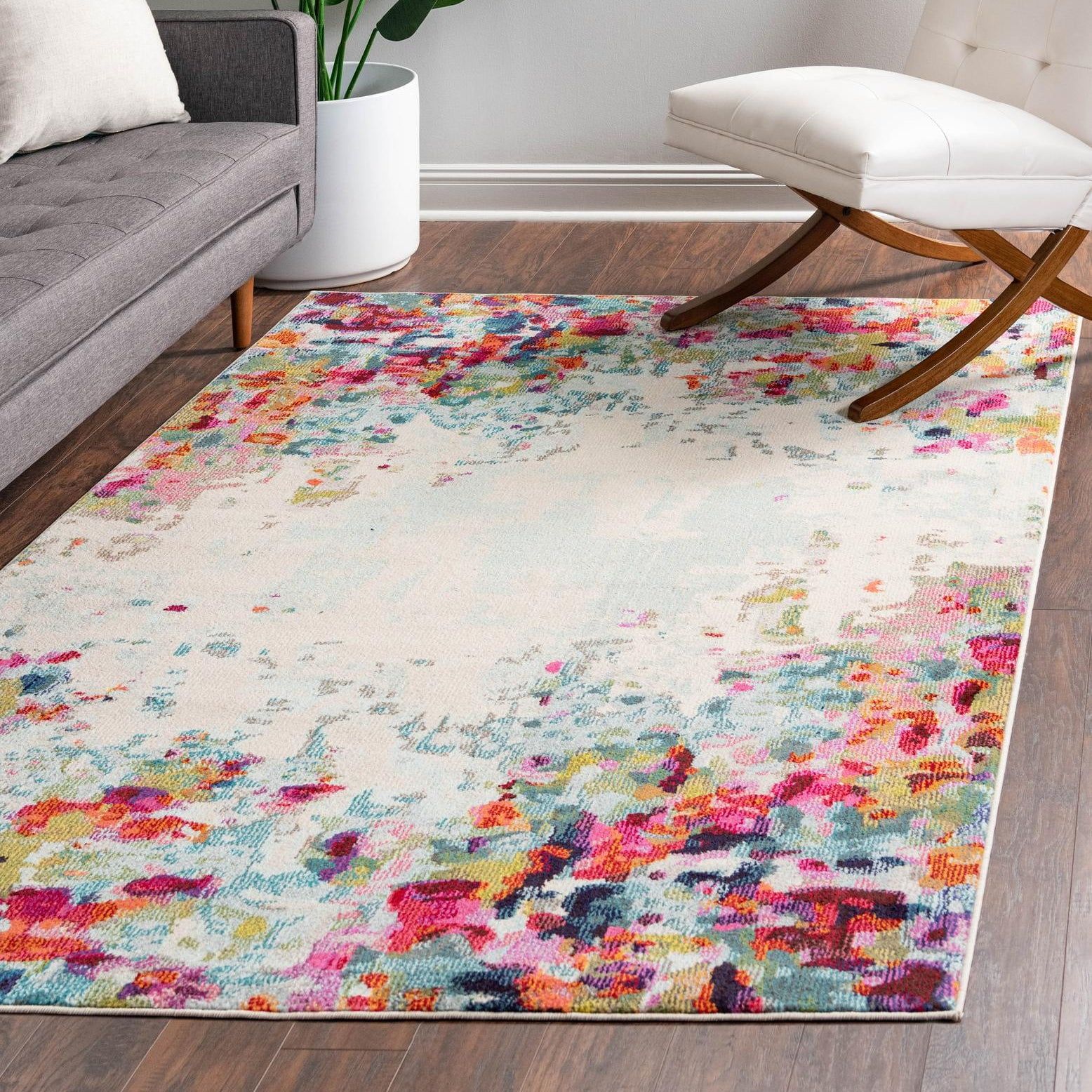 Vibrant Abstract Multicolor 8' x 10' Rectangular Synthetic Rug