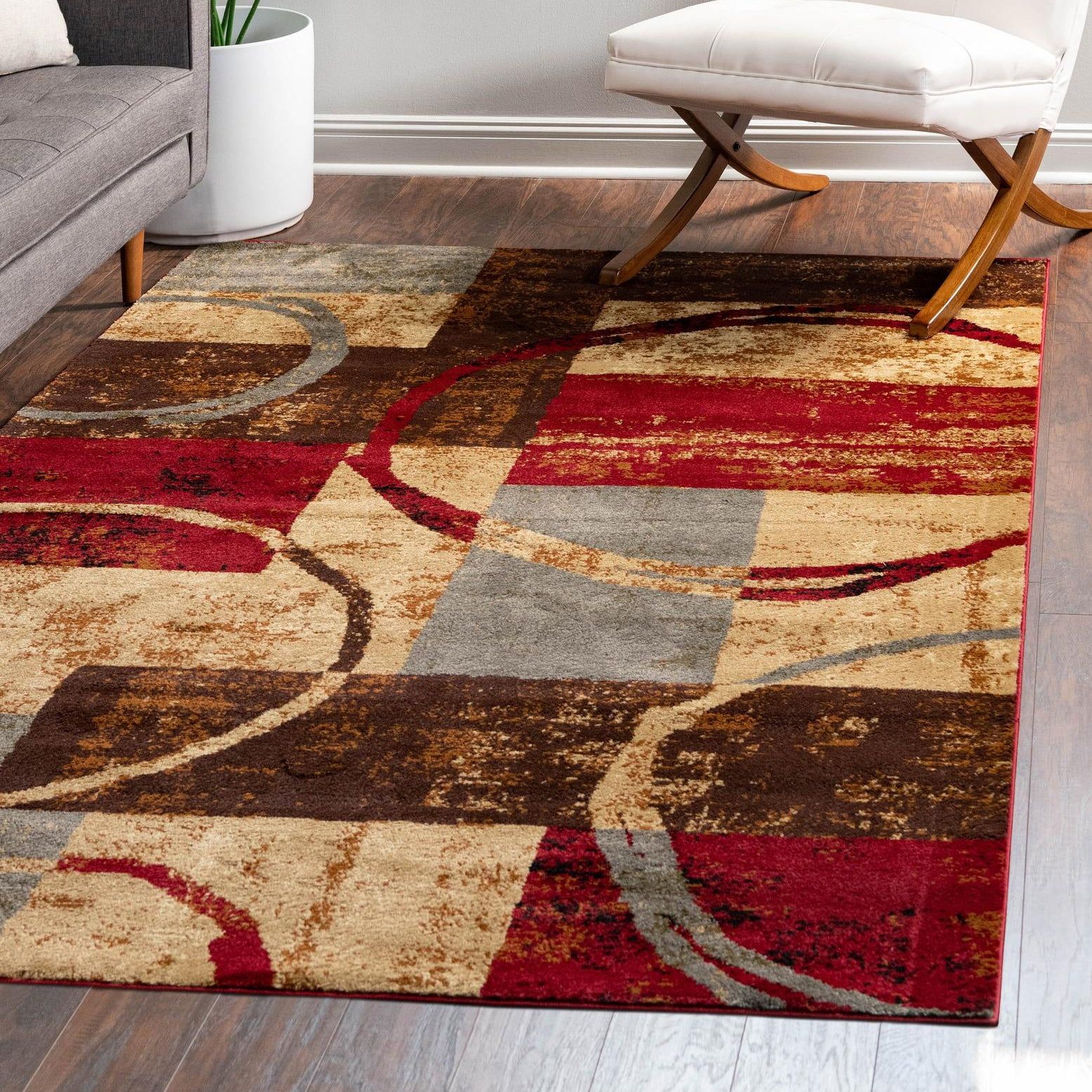 Colorful Abstract Rectangular Synthetic Area Rug