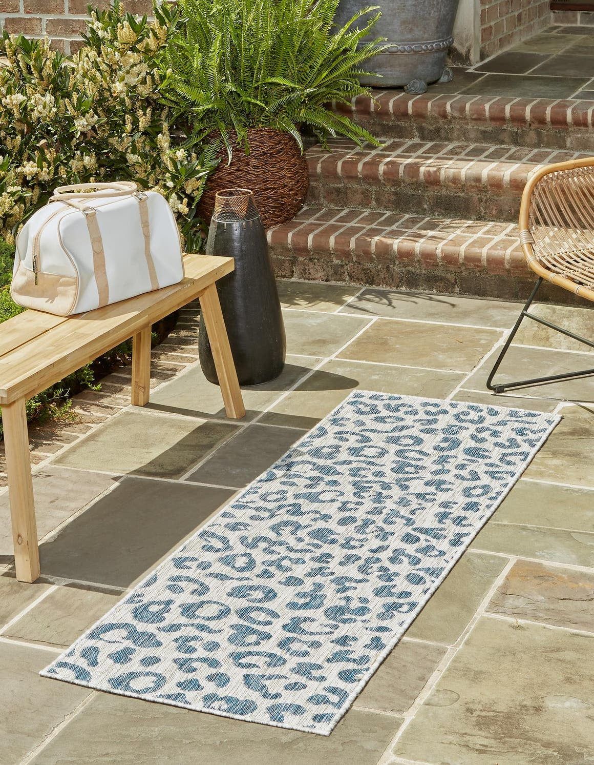 Contemporary Blue Abstract Outdoor Runner 2' x 6'1" Synthetic Easy-Care