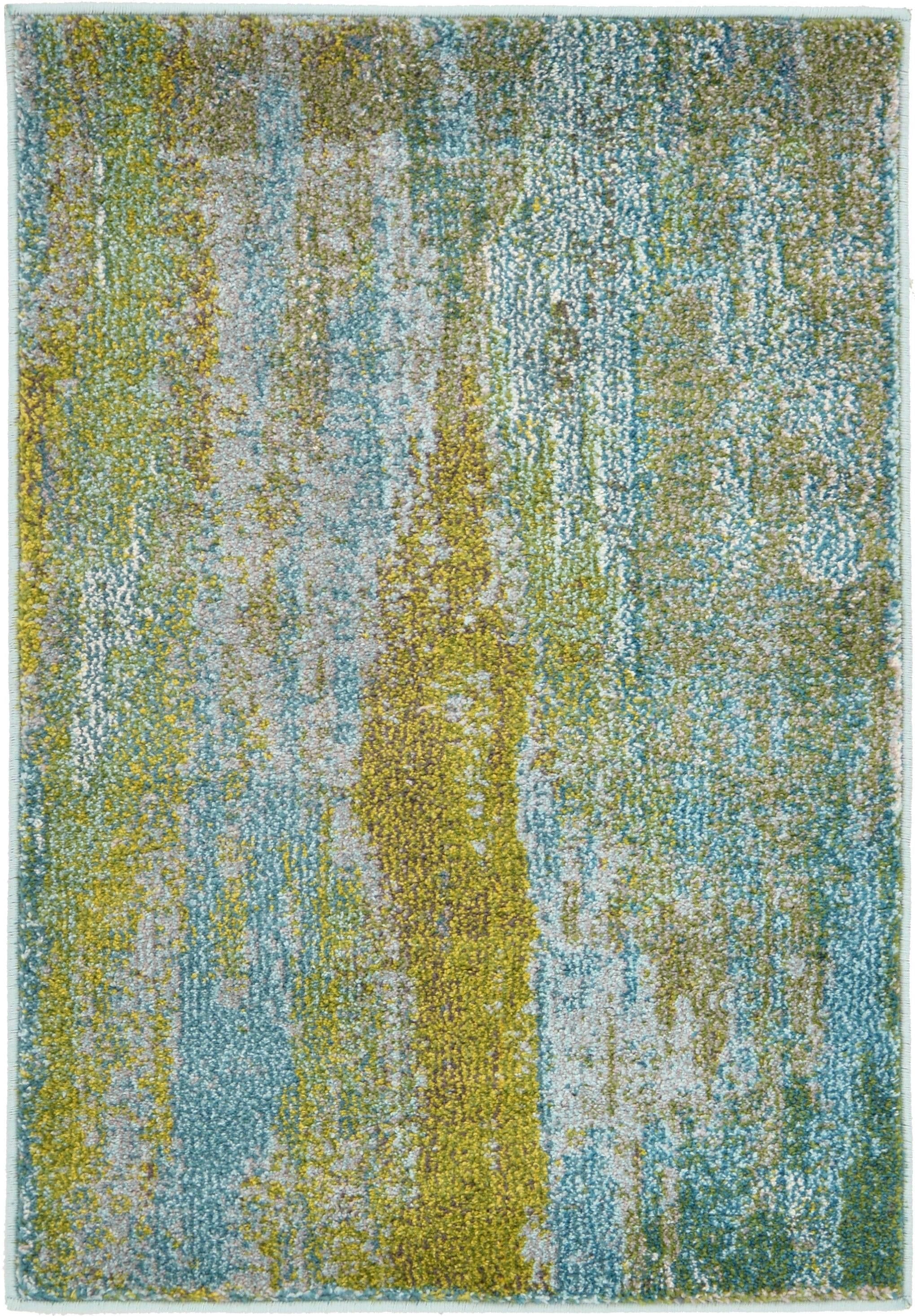 Abstract Turquoise 2'2" x 3' Synthetic Easy-Care Rug