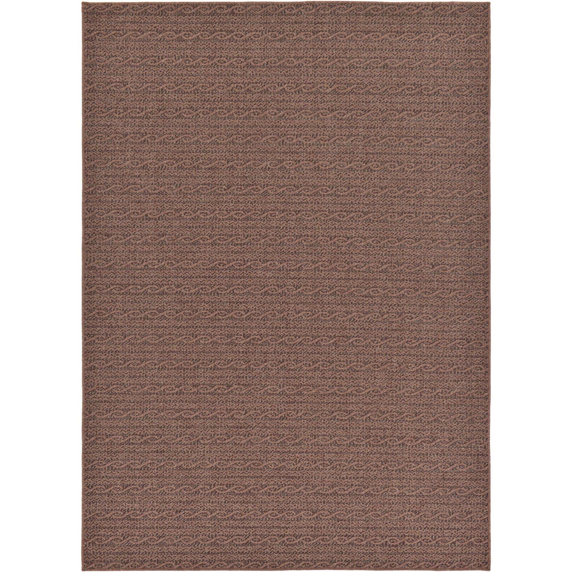 Brown Synthetic Stripe Outdoor Area Rug 7' x 10'