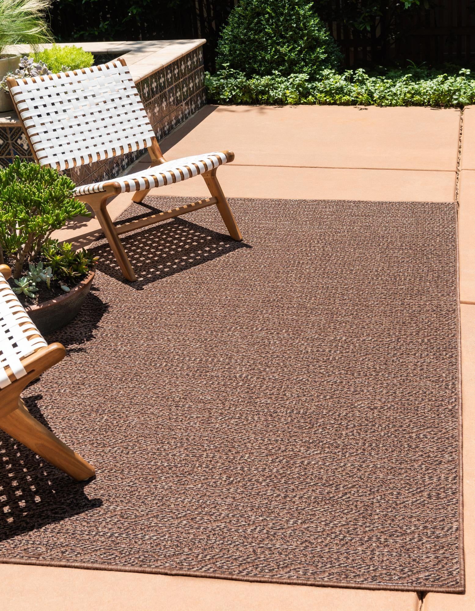 Brown Synthetic Stripe Outdoor Area Rug 7' x 10'