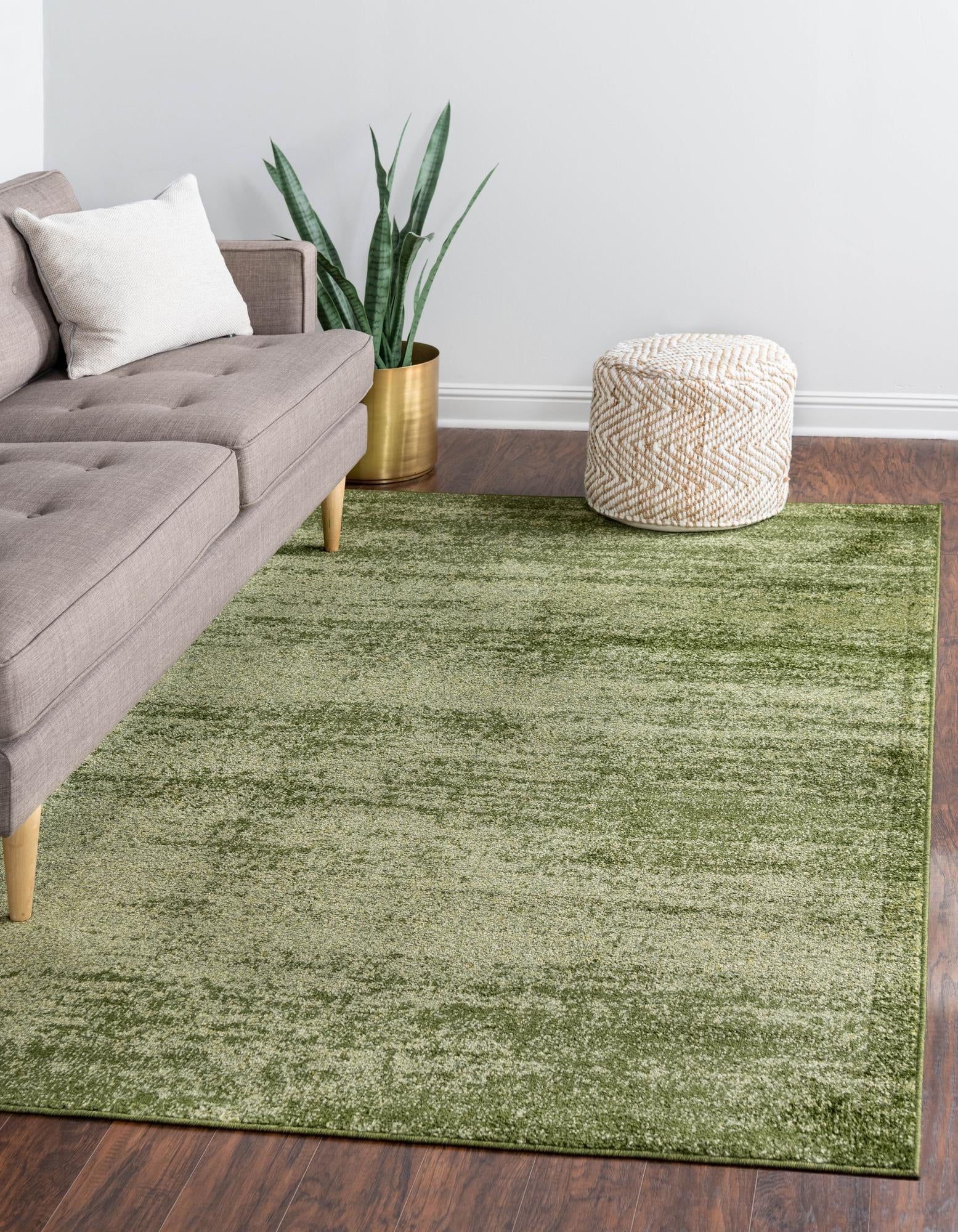 Green Tufted Synthetic Reversible Washable 9' x 12' Area Rug