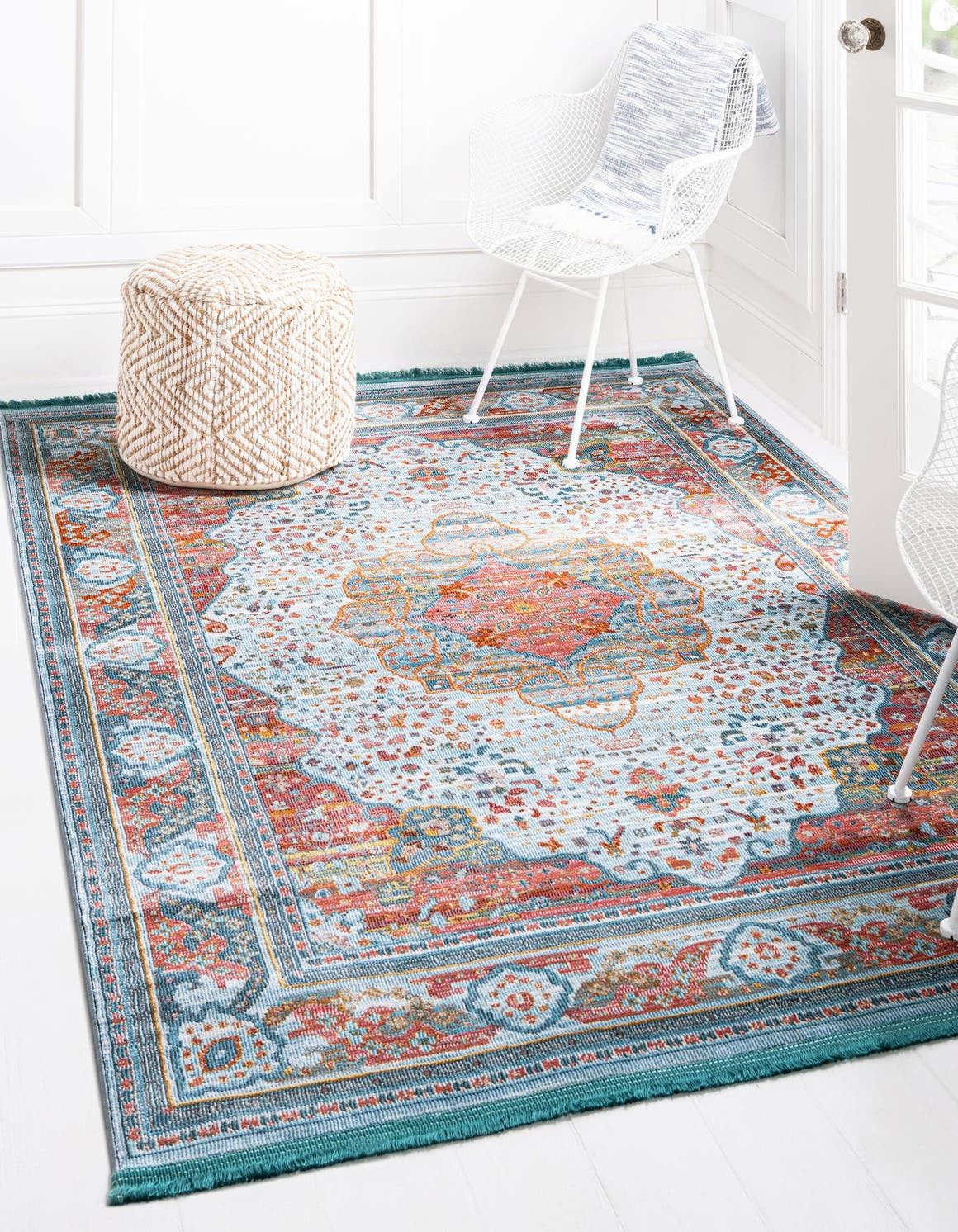 Reversible Easy-Care Synthetic Rug in Light Blue, 2' 2" x 3' 1"