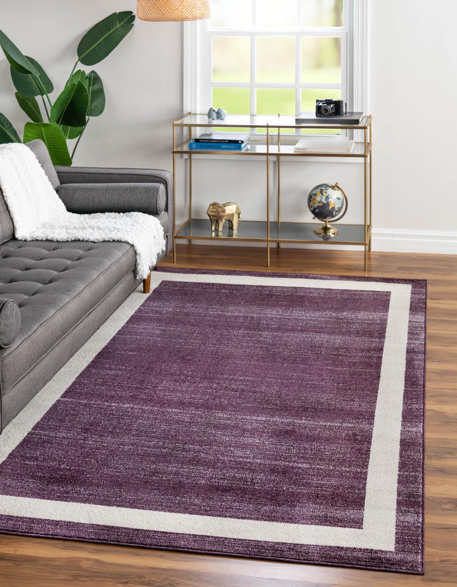 Violet Ivory Rectangular Tufted Synthetic Easy-Care Rug