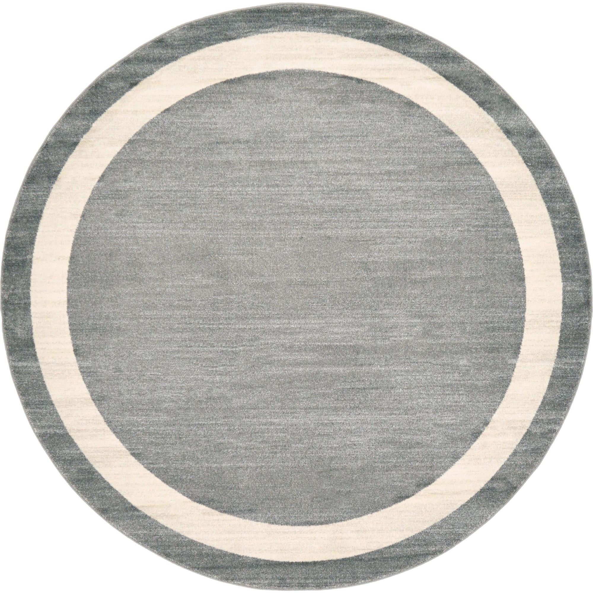 Gray and Ivory Round Tufted Synthetic Rug, 8'