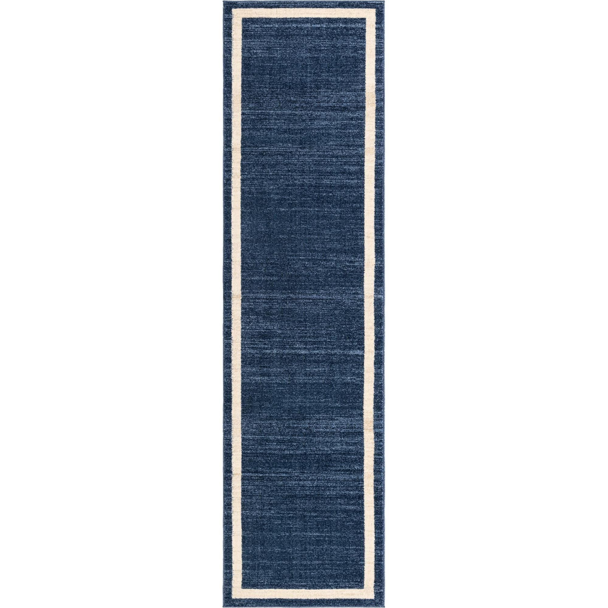 Navy Blue Ivory Tufted Synthetic Runner Rug 2'7" x 10'