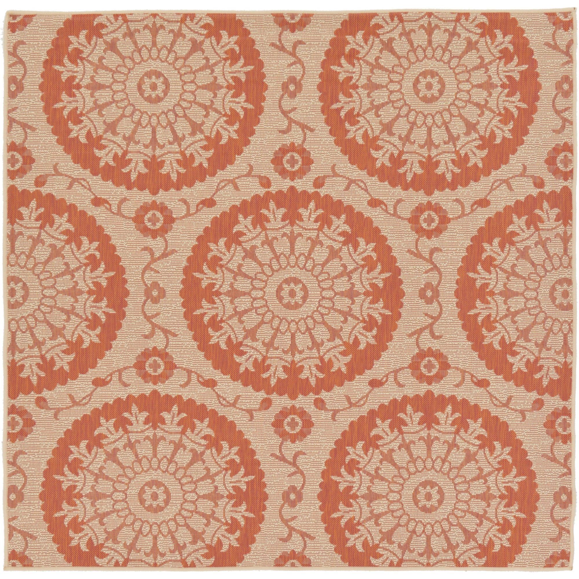 Terracotta Square Outdoor Rug 6' Easy-Care Synthetic Reversible