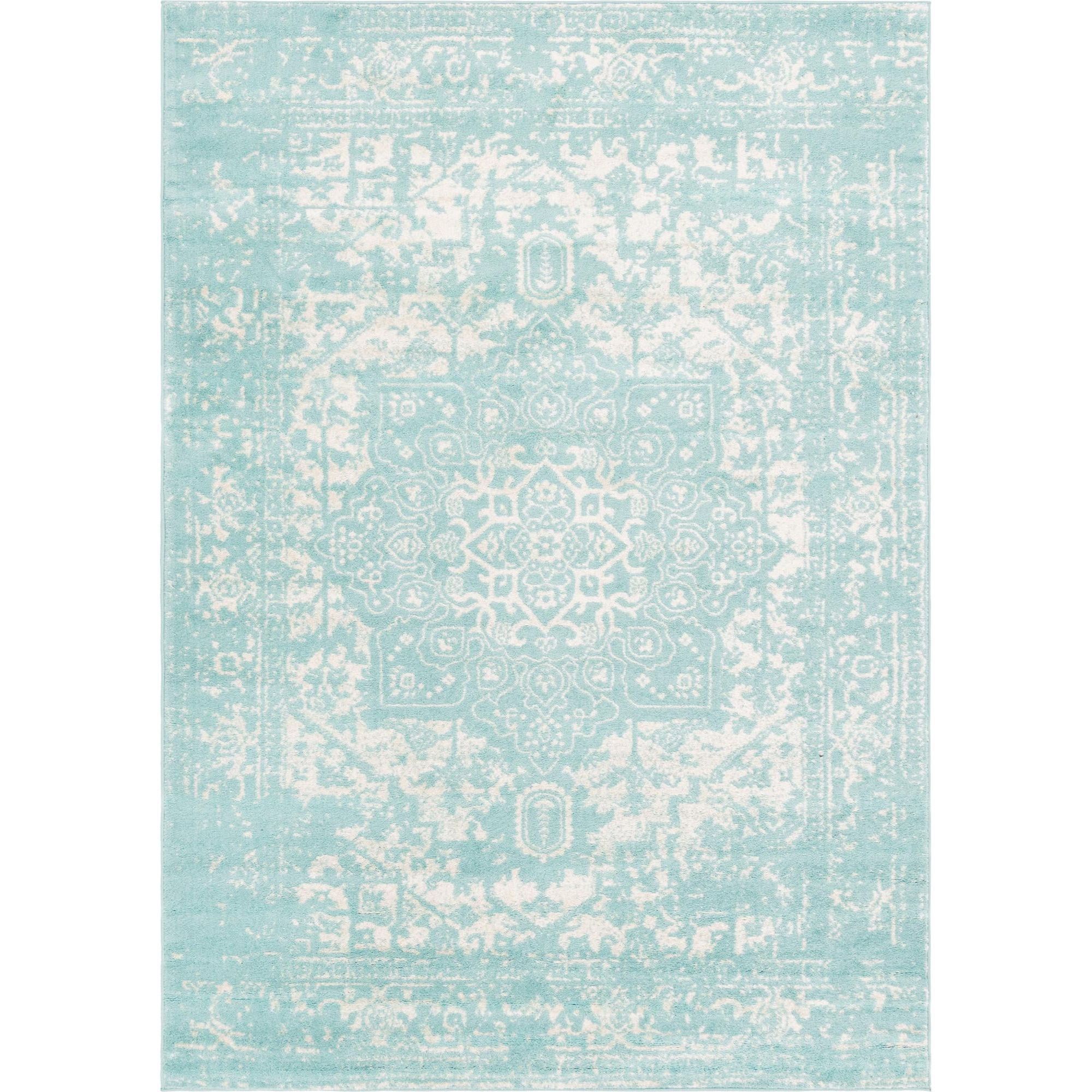 Aqua Medallion Easy-Care Synthetic 7' x 10' Rectangular Rug