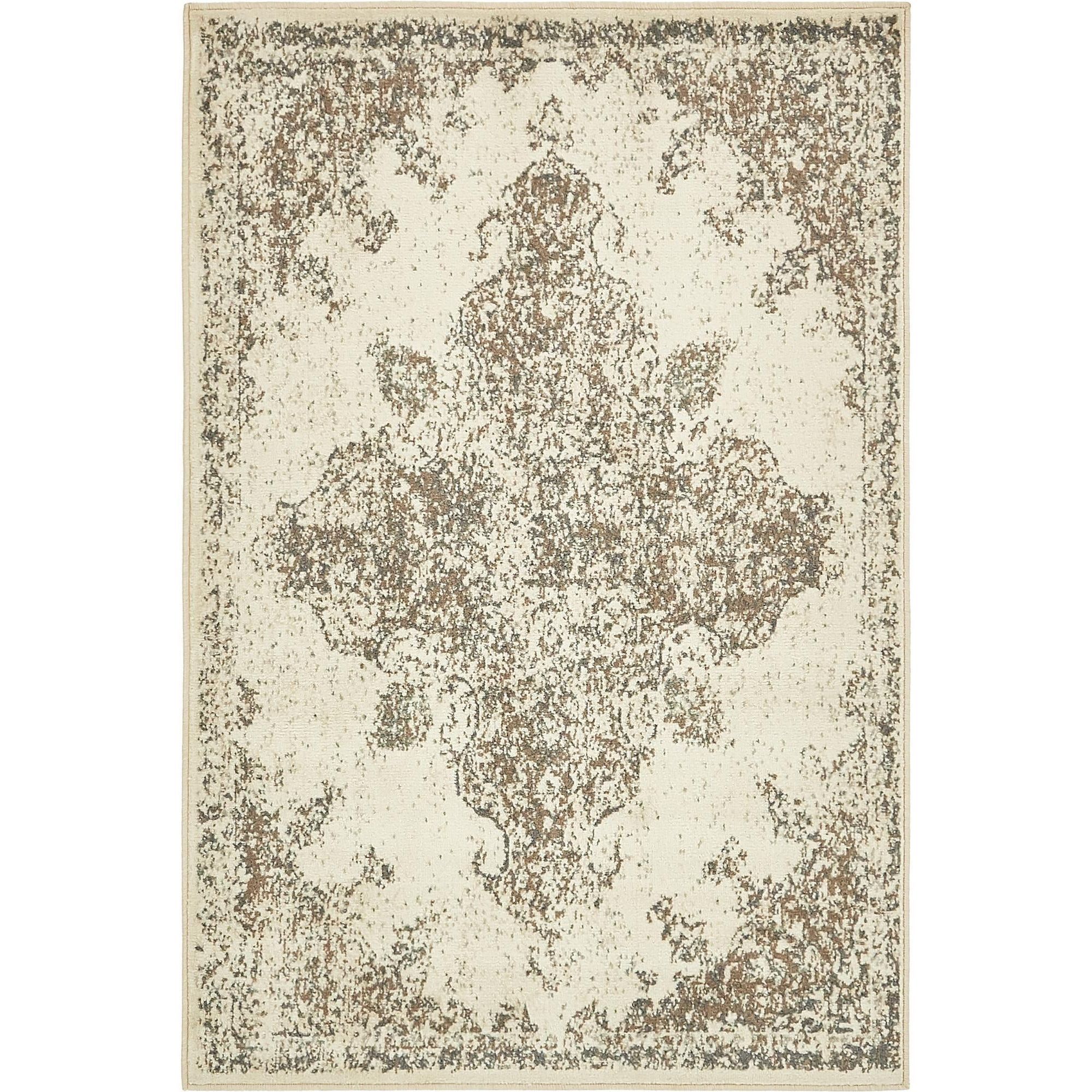 Cream and Beige Medallion Synthetic 9' x 12' Area Rug