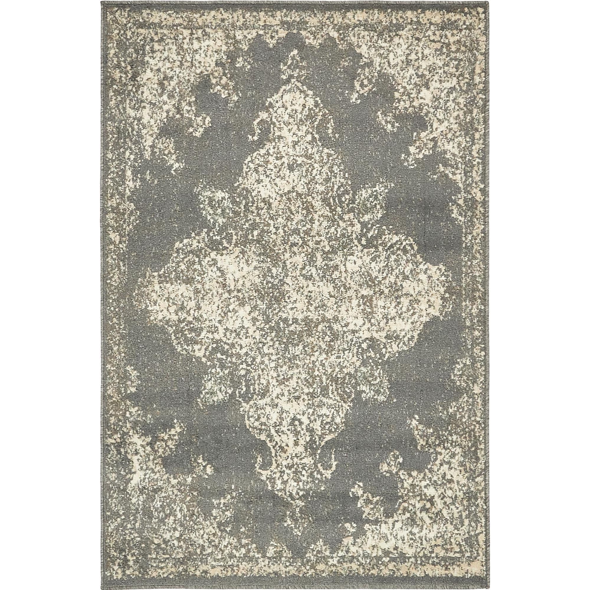 Gray Medallion 4' x 6' Synthetic Rectangular Easy-Care Rug