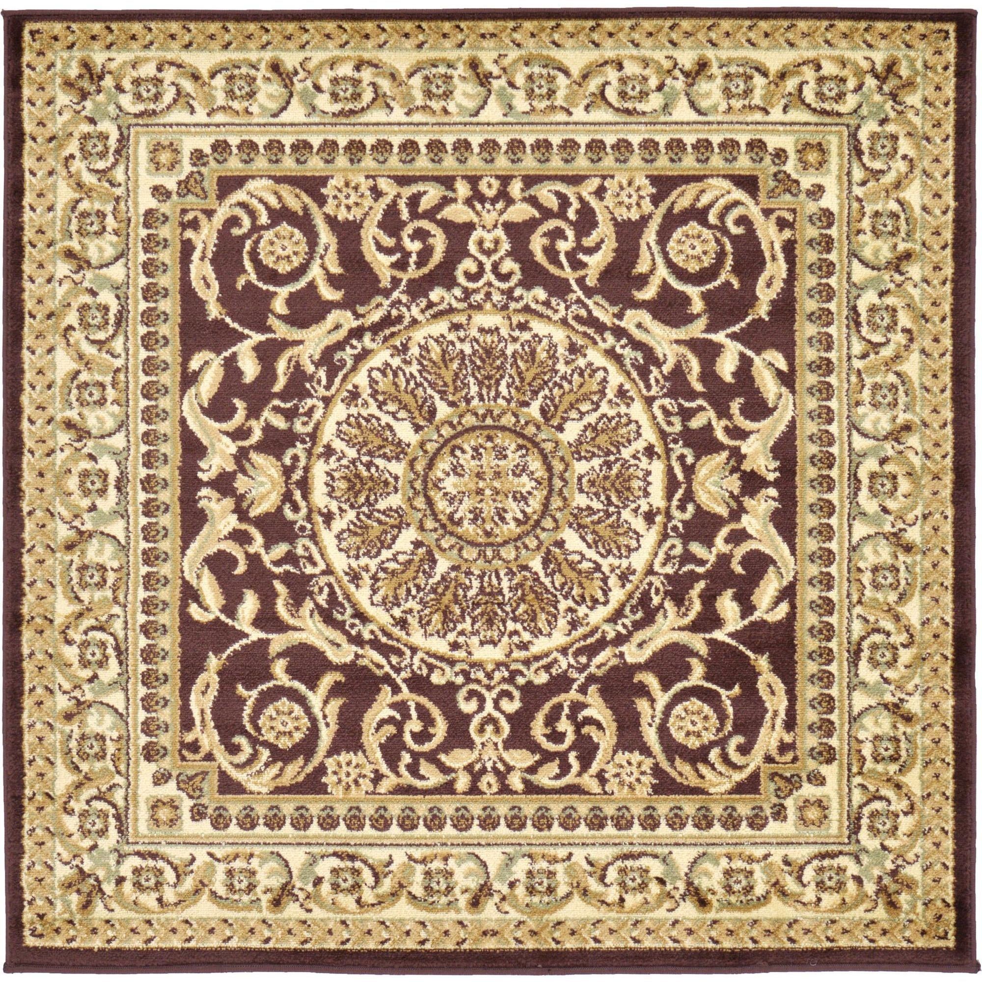 Versailles Elegance Brown 4' Square Synthetic Area Rug