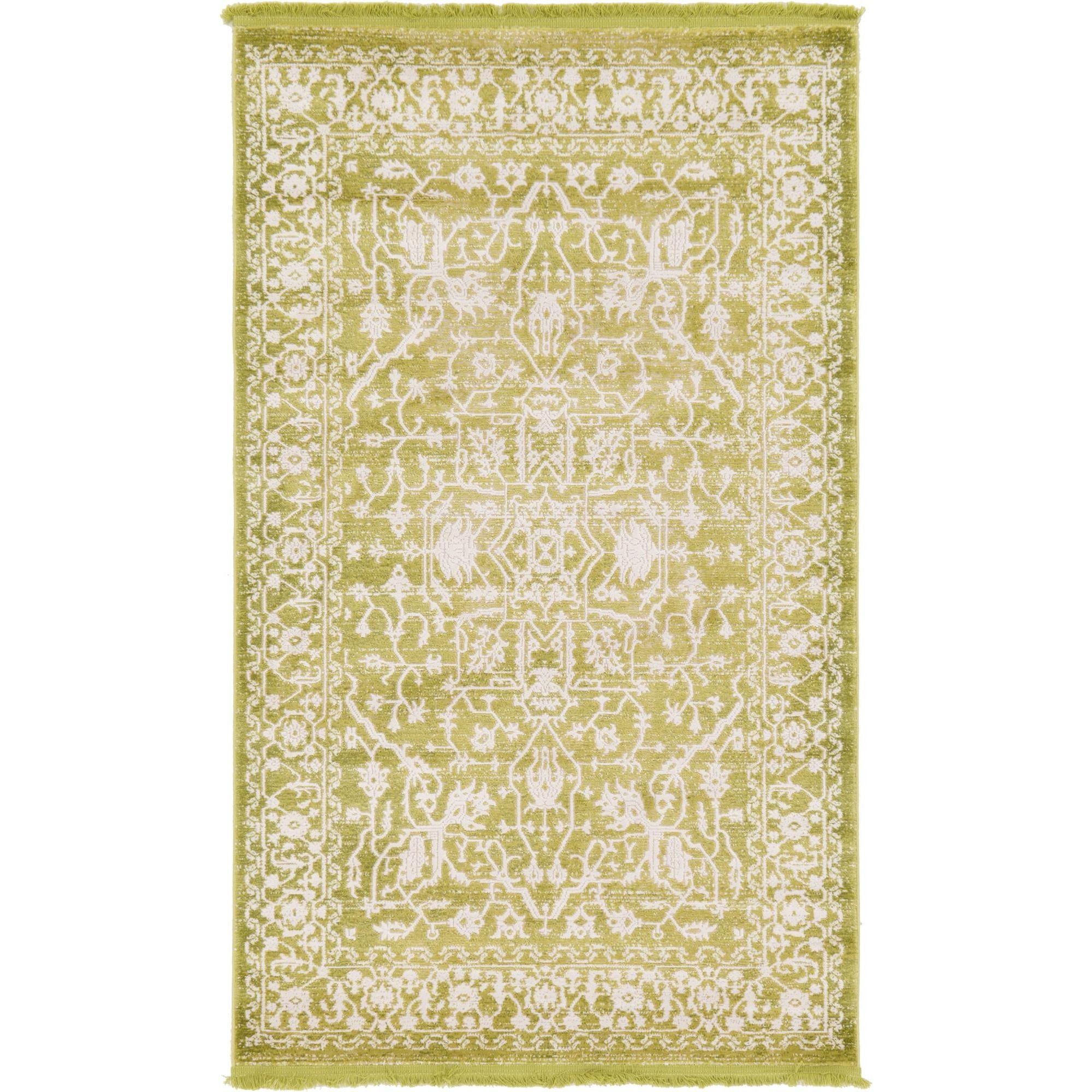 Light Green Rectangular Synthetic Stain-Resistant Area Rug