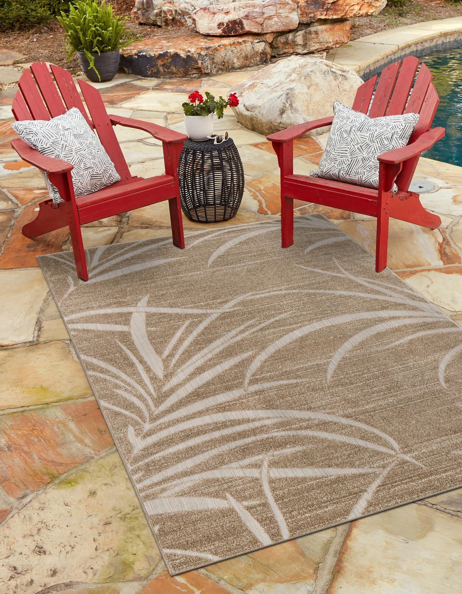 Beige Rectangular Synthetic Outdoor Stain-Resistant Rug 4' x 6'