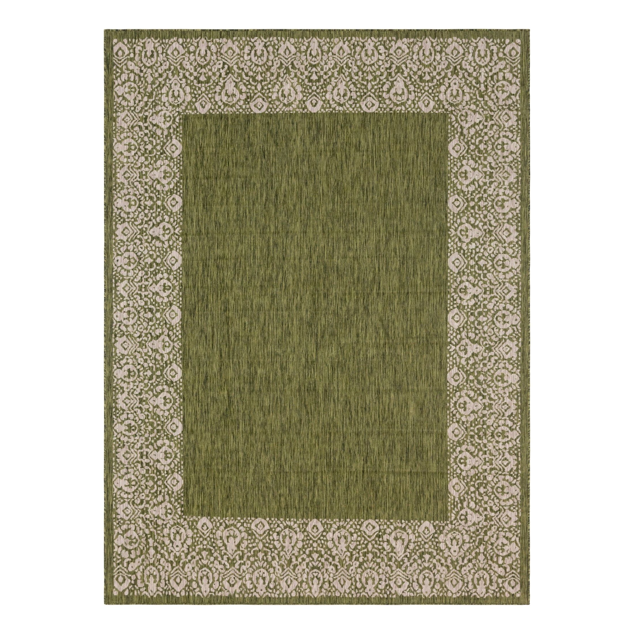 Green Rectangular 9' x 12' Easy-Care Synthetic Outdoor Rug