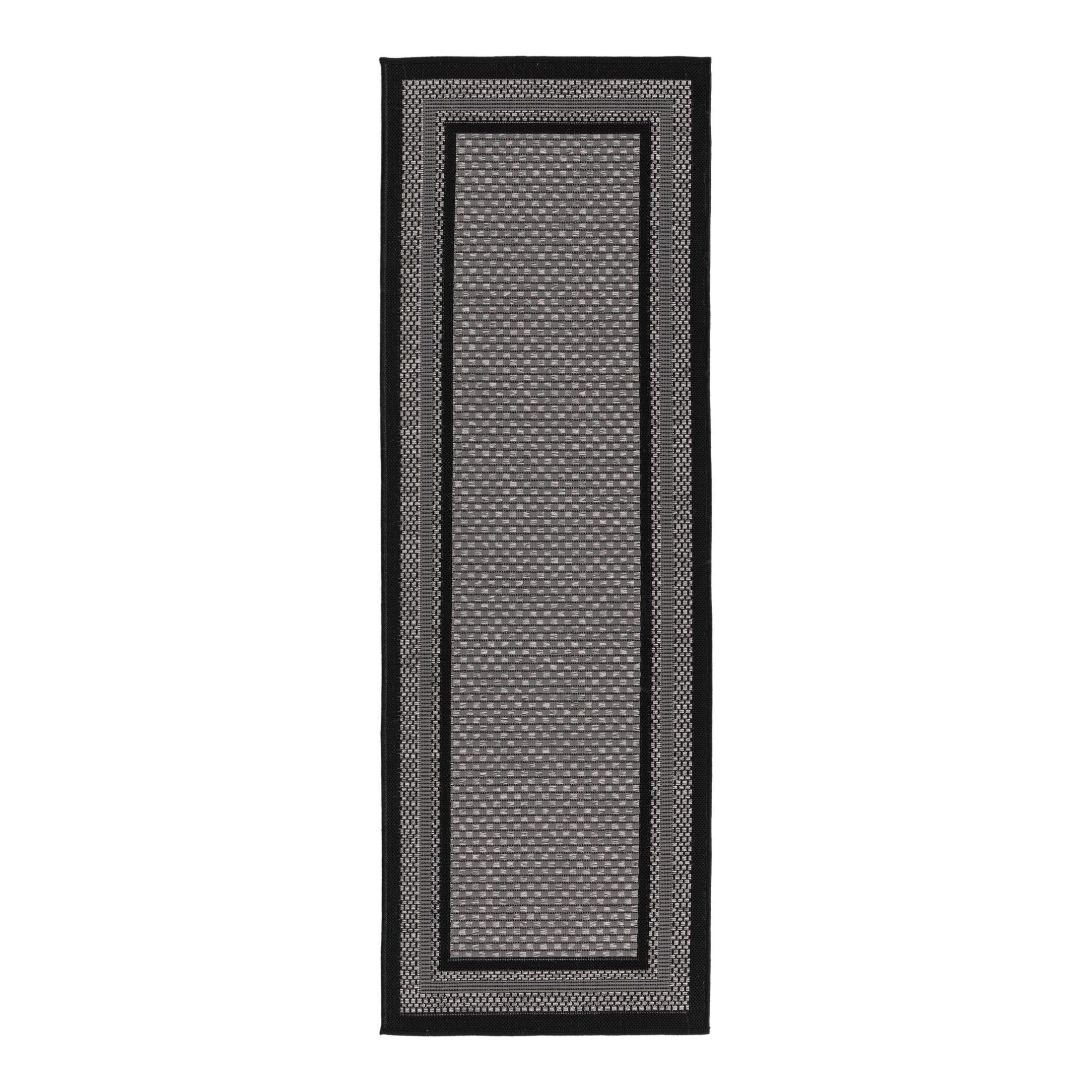 Gray and Black Synthetic Outdoor Runner Rug