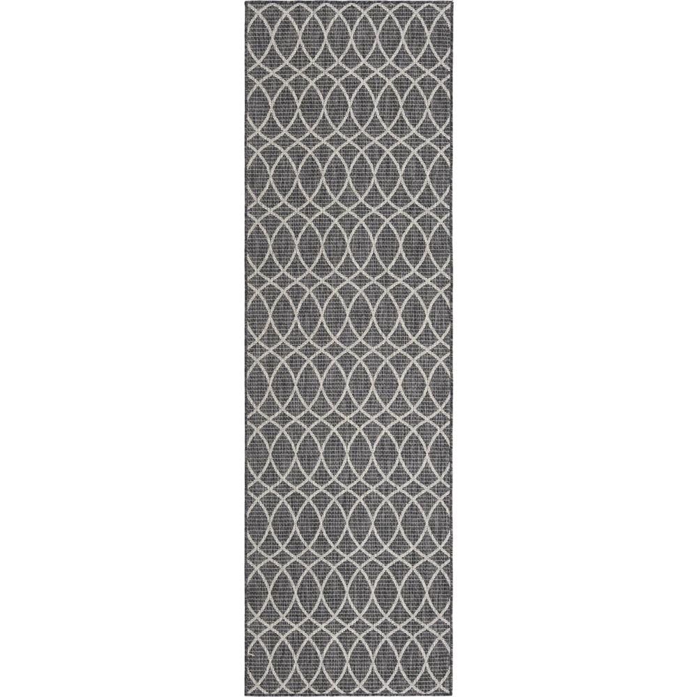 Charcoal Gray Trellis Pattern Outdoor Runner Rug