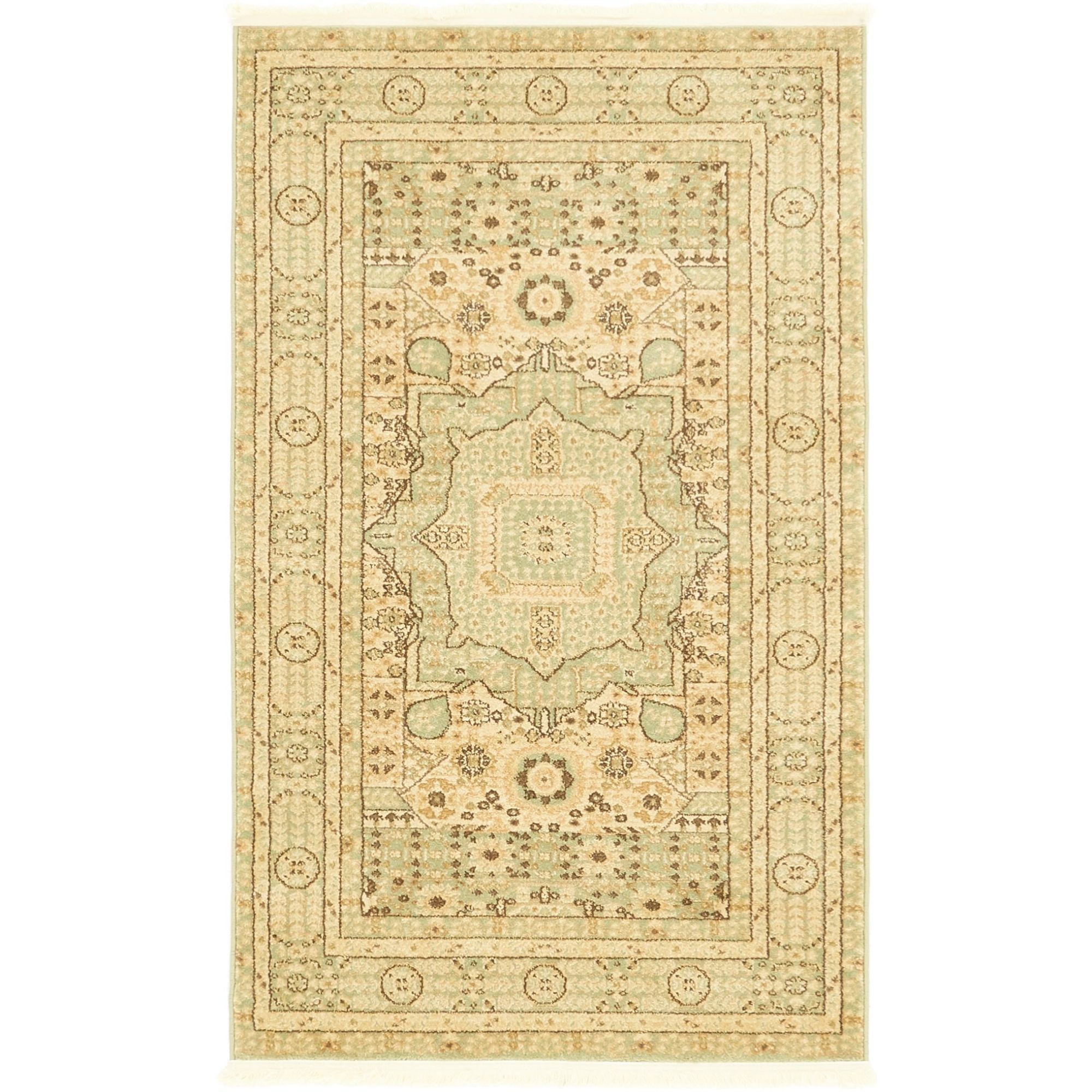 Elegant Light Green Polypropylene 3'3" x 5'3" Traditional Area Rug