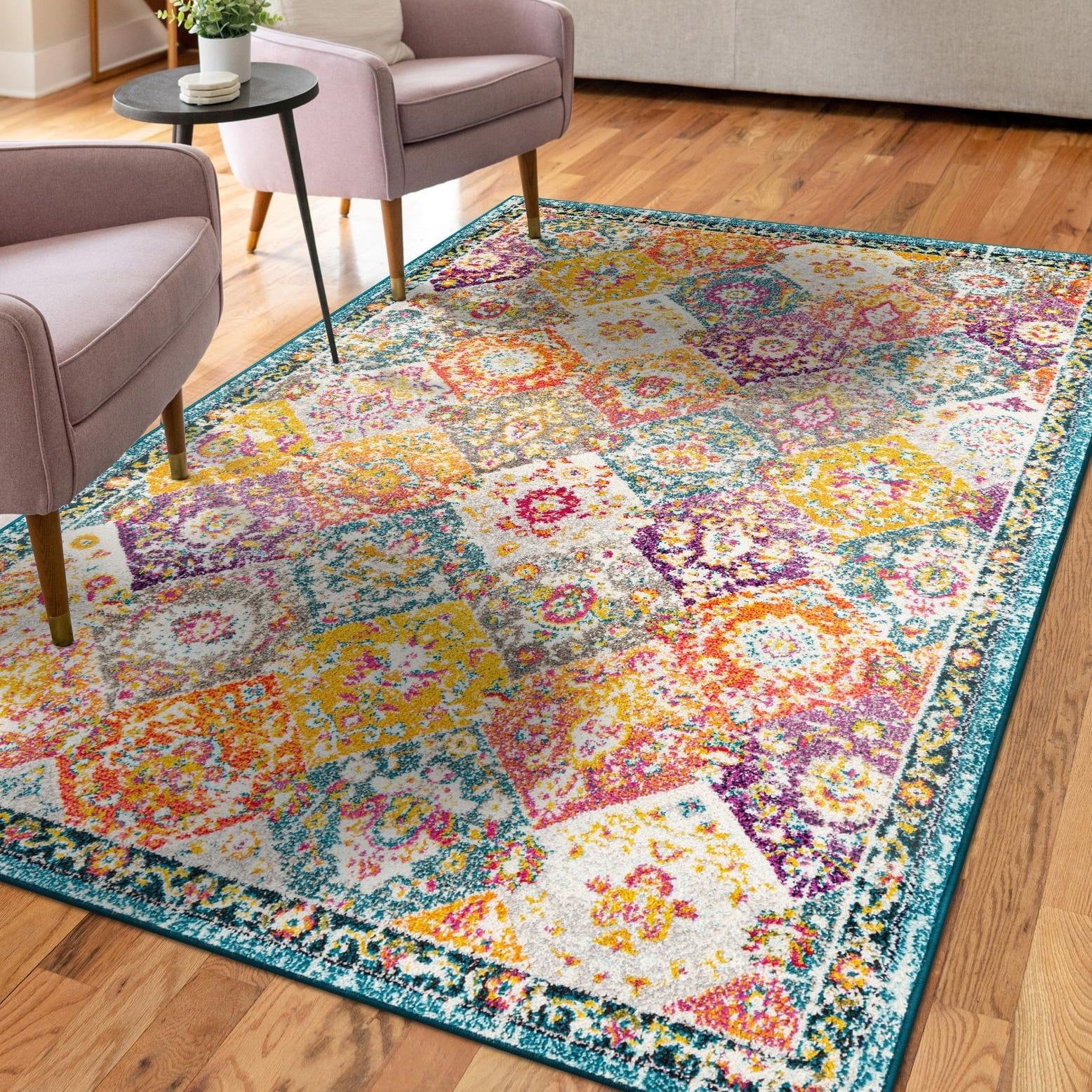 Colorful Rectangular Synthetic Trellis Indoor Area Rug 5' x 8'