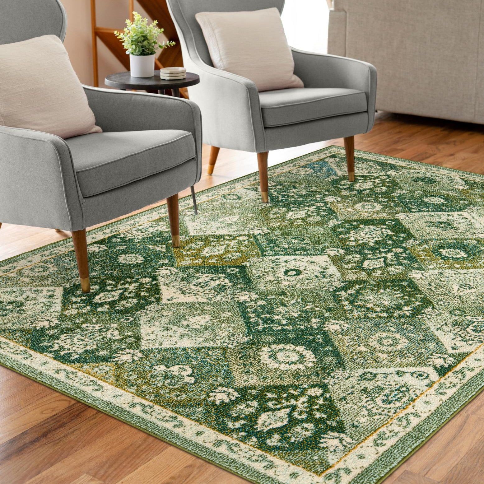 Penrose Green and Ivory Synthetic 8' x 10' Area Rug