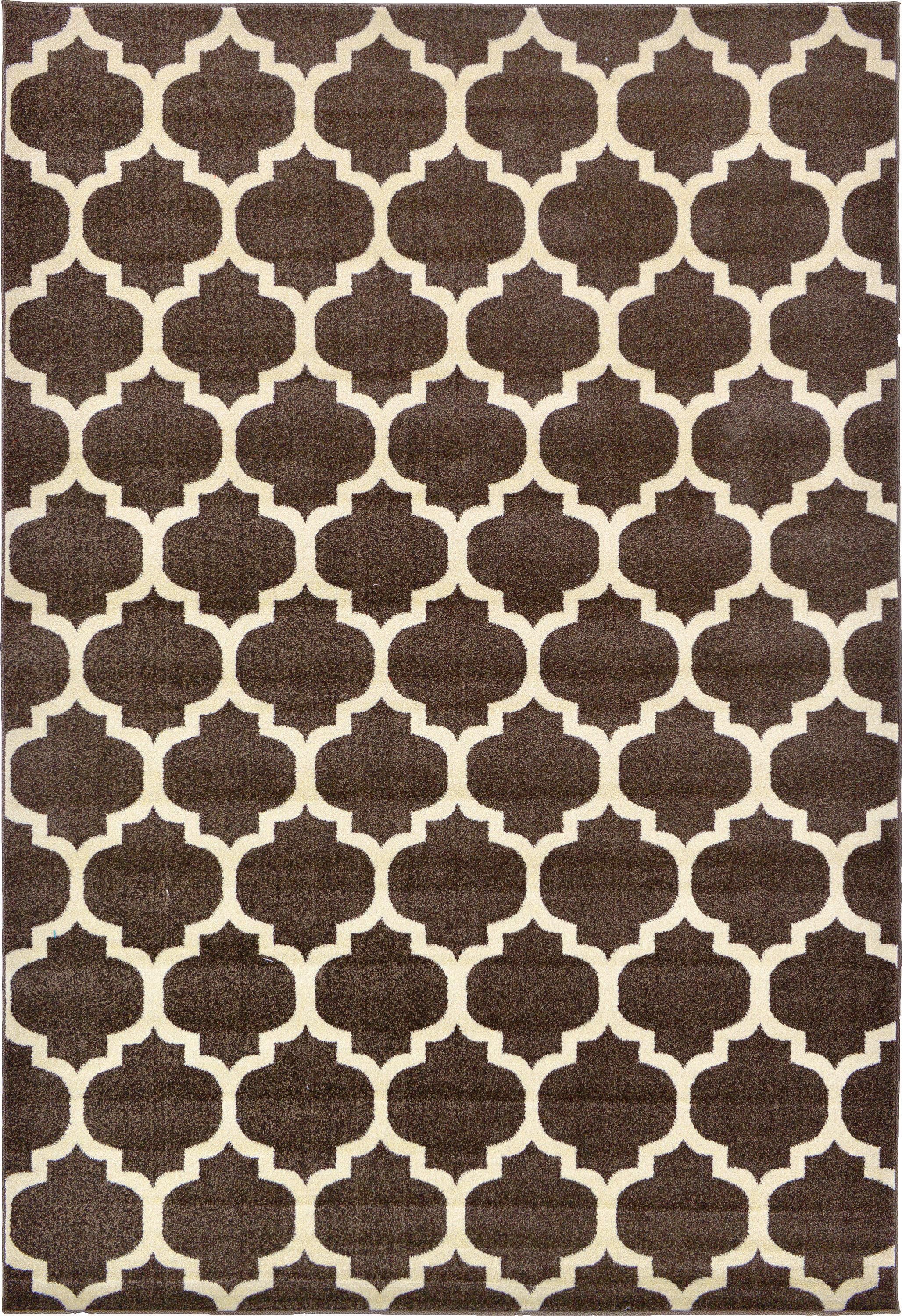 Elegant Harmony 6' x 9' Brown Trellis Synthetic Area Rug