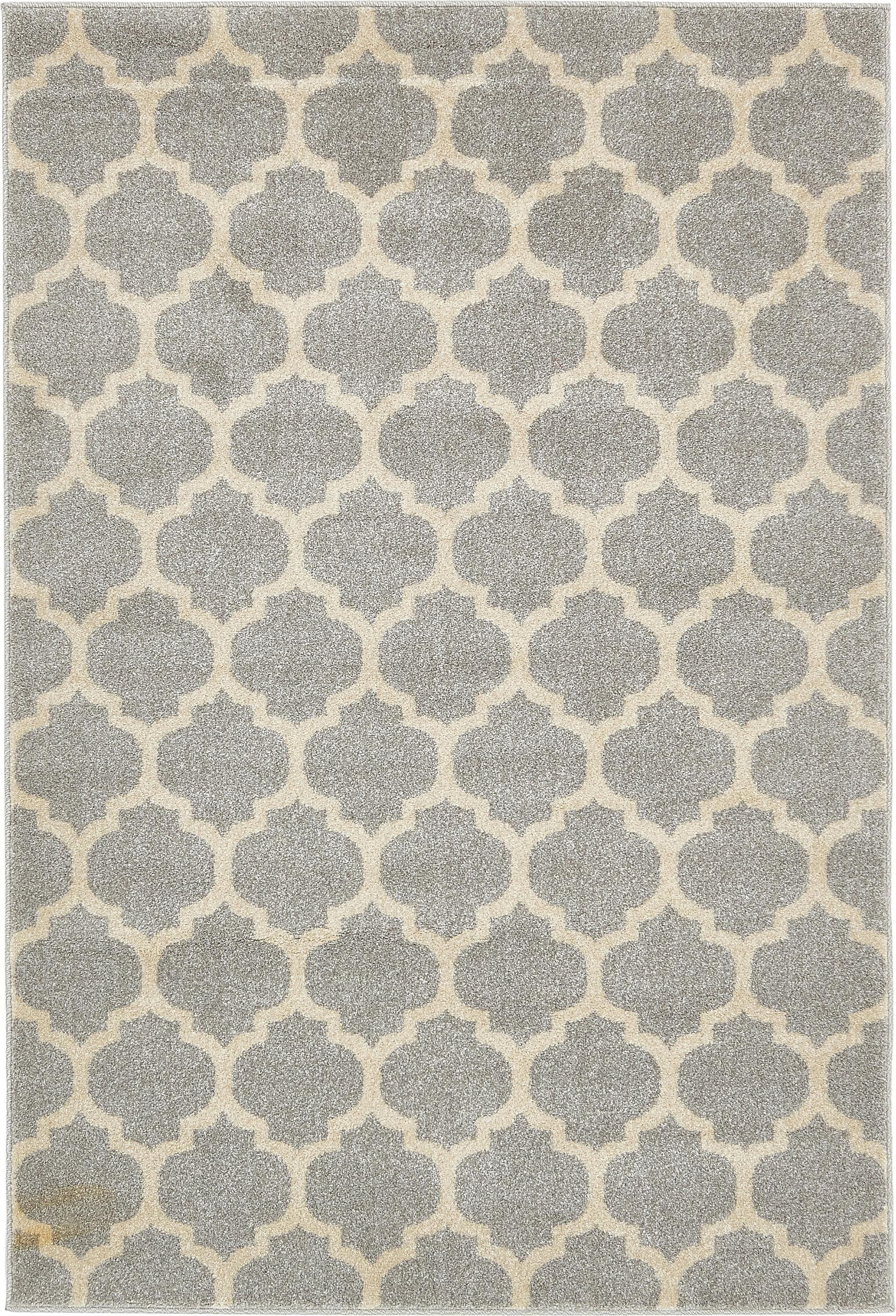 Elegant Light Grey Trellis 4' x 6' Synthetic Indoor Area Rug