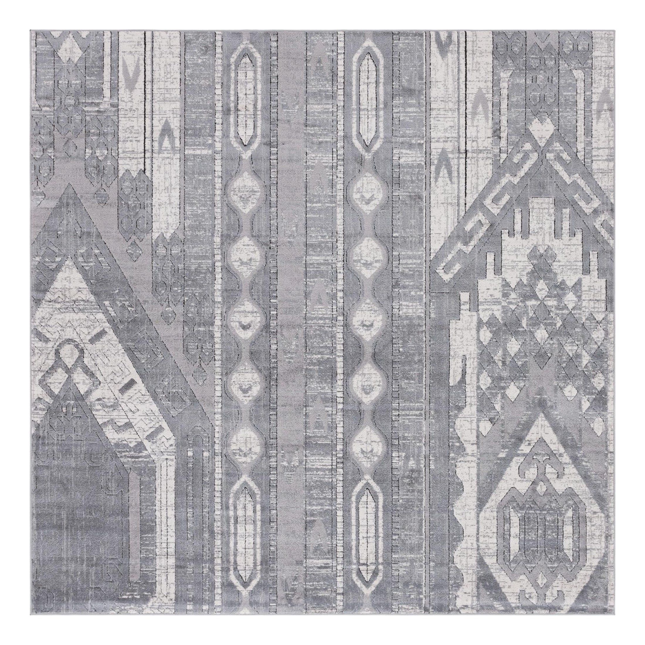 Portland Square Indoor 8' Gray Geometric Easy-Care Area Rug