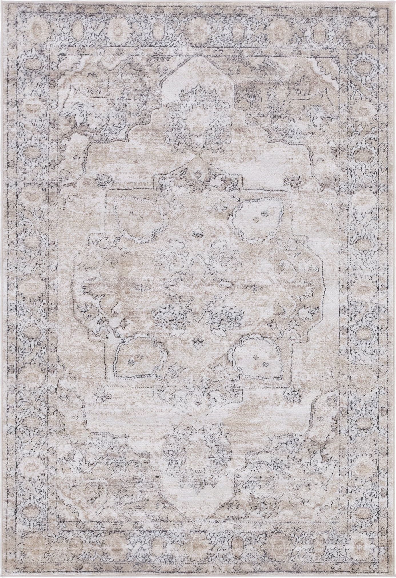 Ivory and Beige Rectangular Stain-Resistant Area Rug