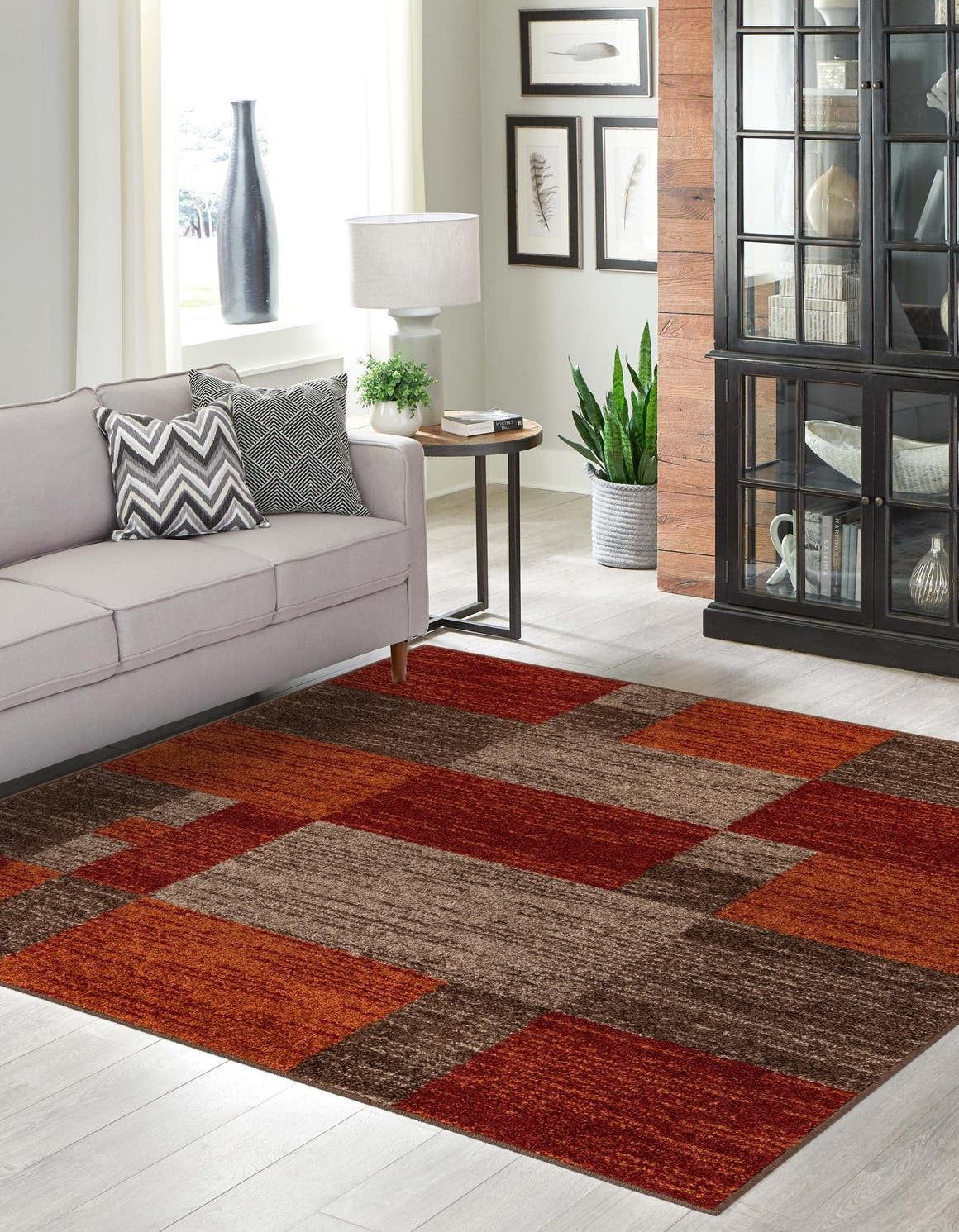 Colorful Geometric Square Stain-Resistant Indoor Rug