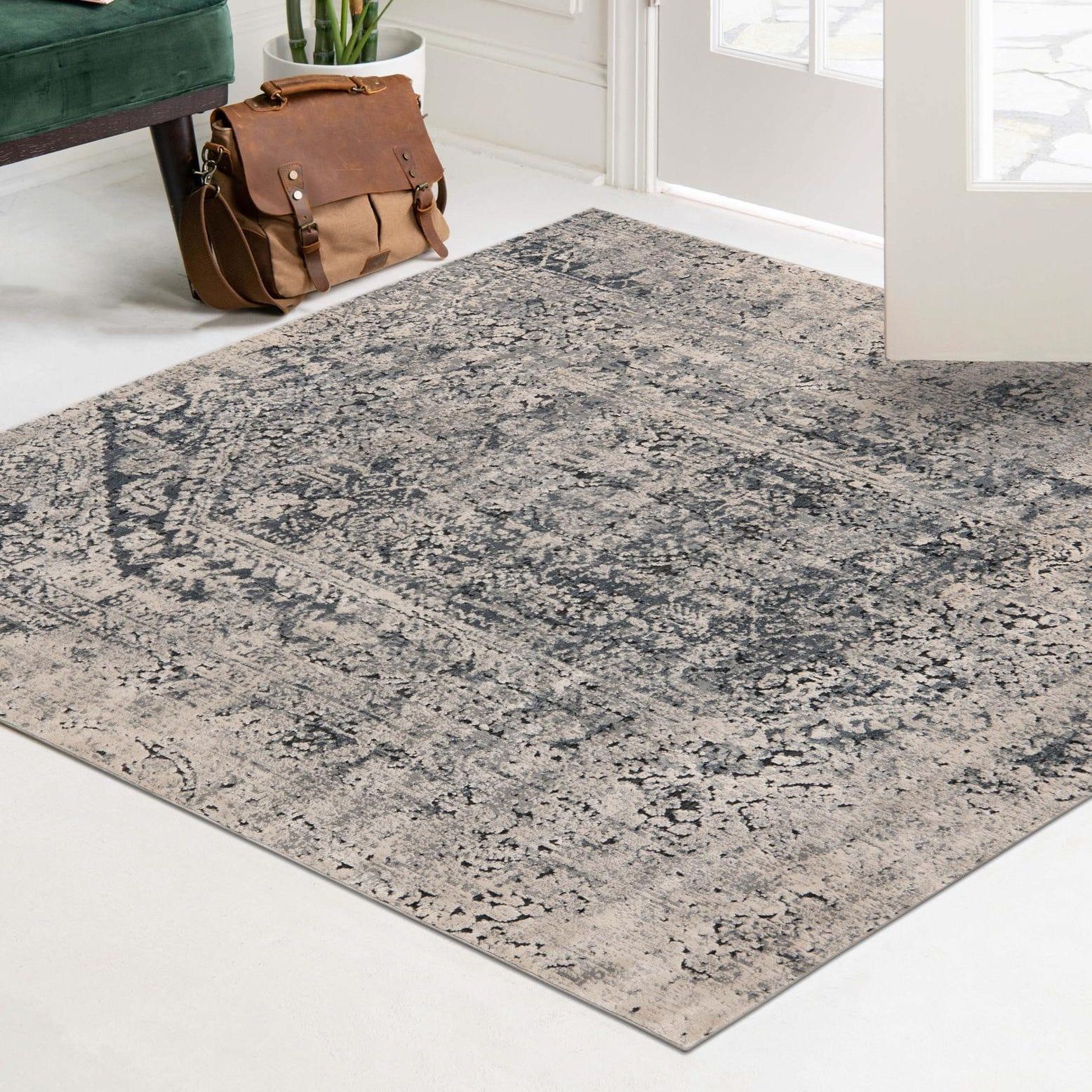 Gray Square Stain-Resistant Synthetic Indoor Rug