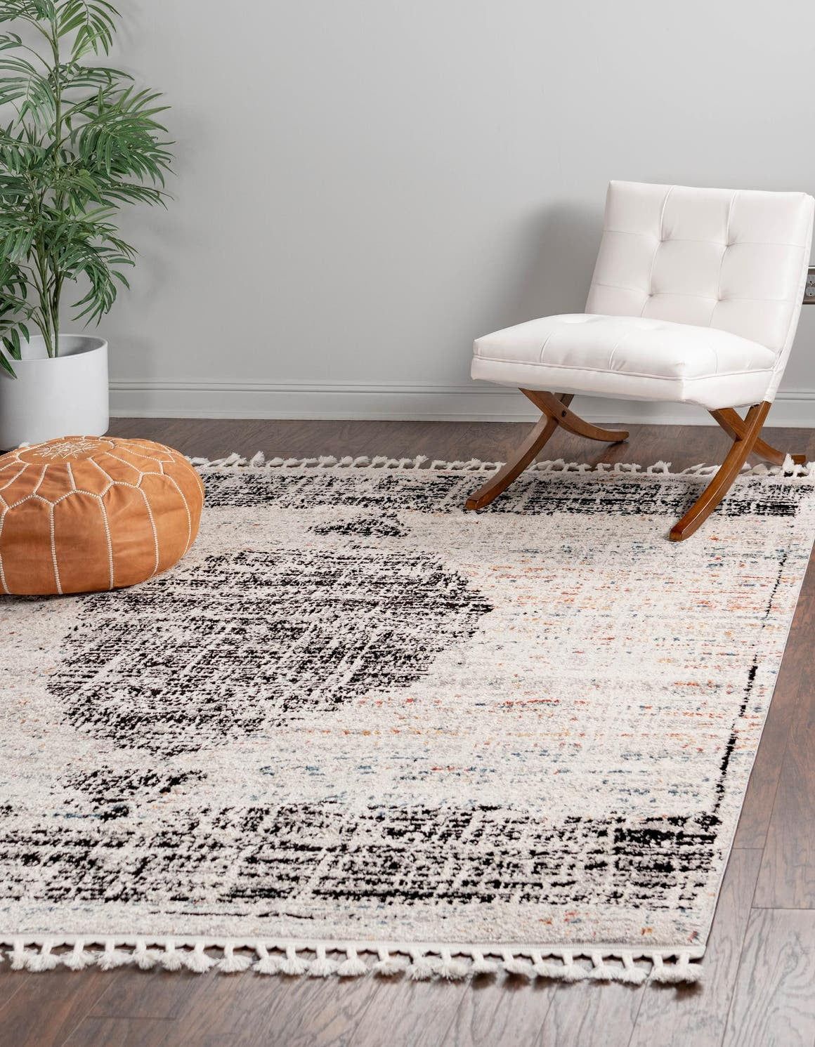 Ivory Geometric Braided Square Synthetic Easy-Care Rug