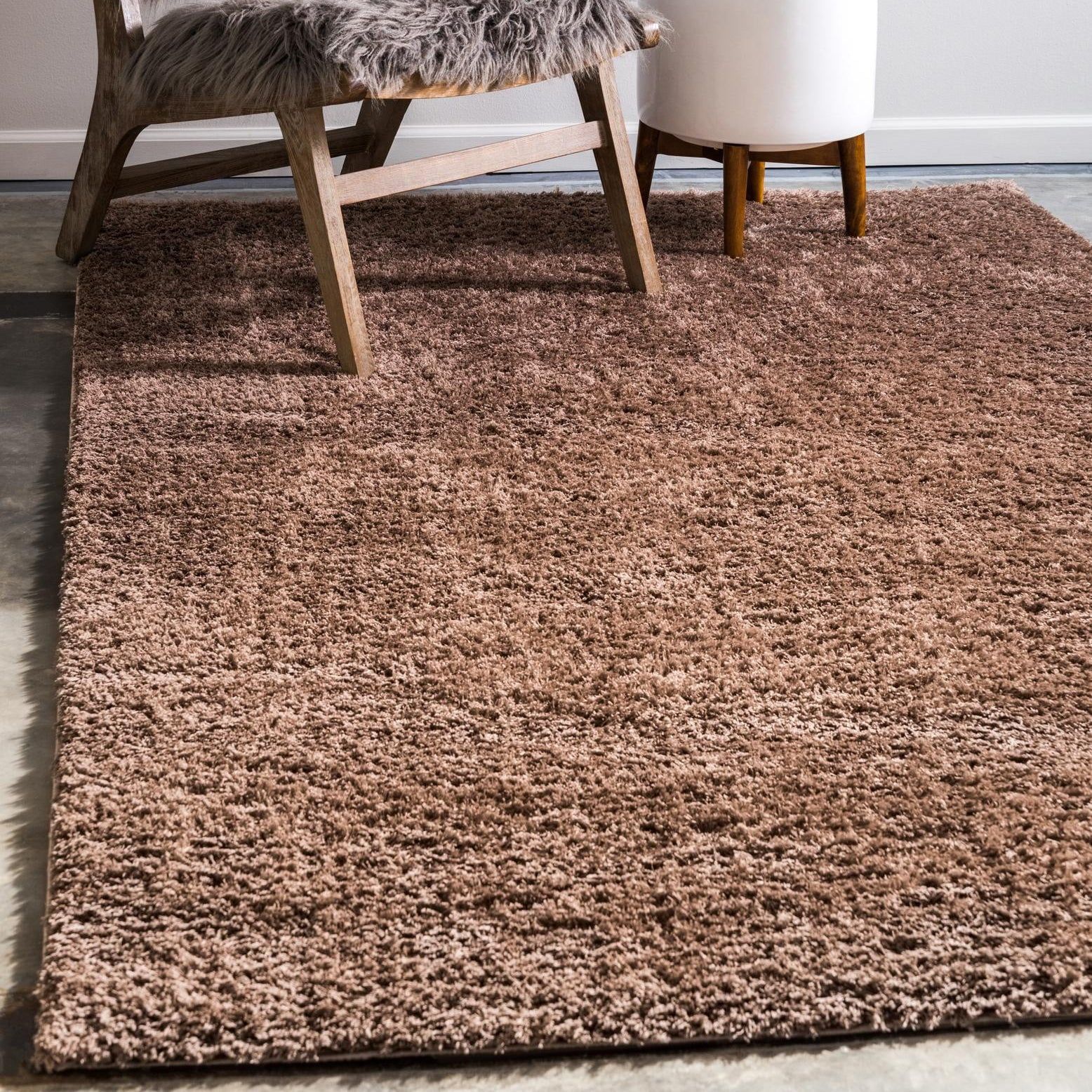 Brown 8' x 10' Solid Shag Synthetic Area Rug