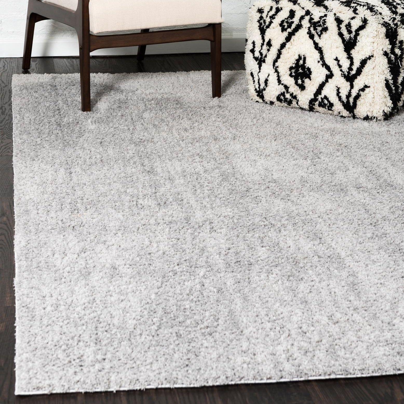 Light Gray Plush Micro Polyester Shag Area Rug, 5' x 8'