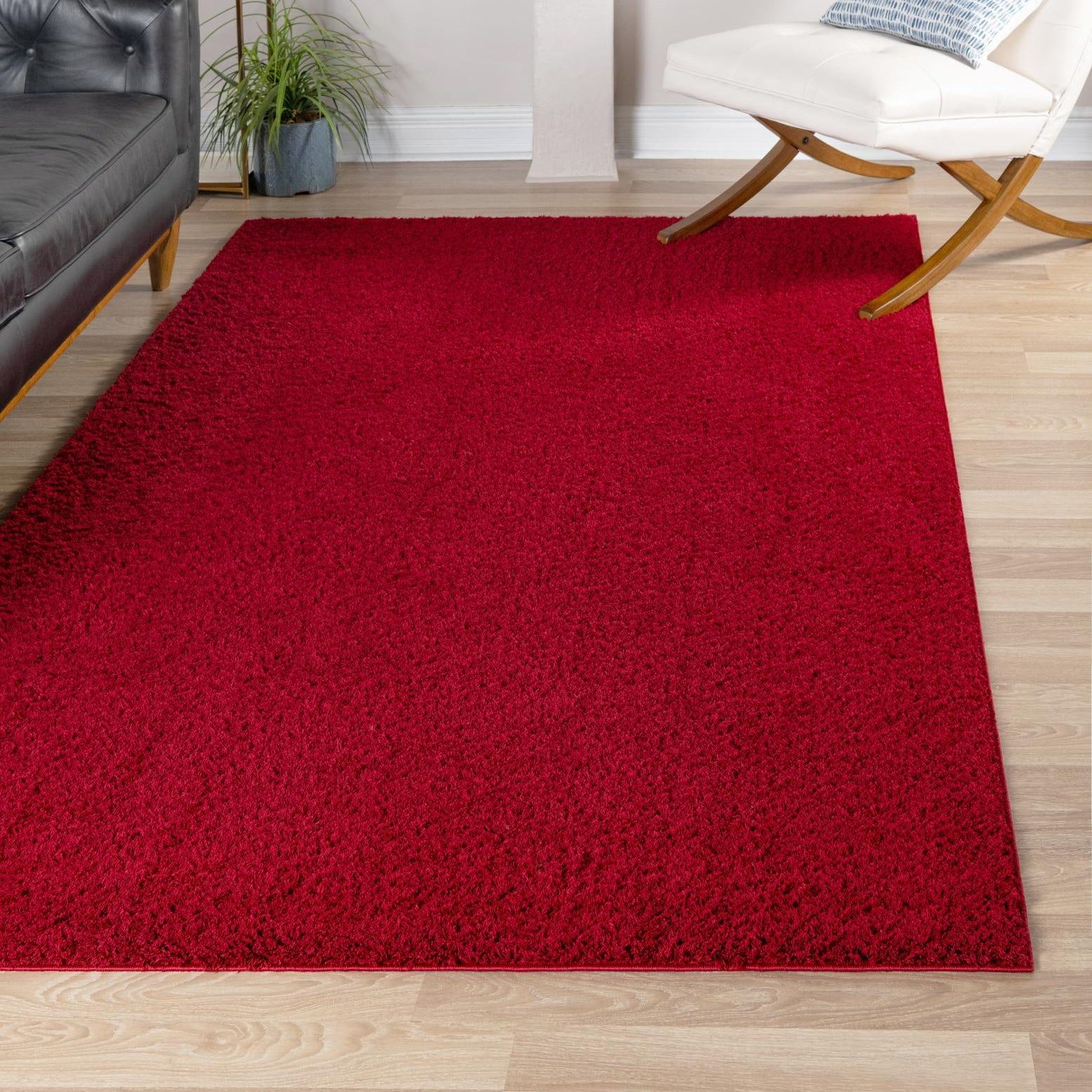 Red Rectangular Plush Shag Indoor Area Rug 5' x 8'