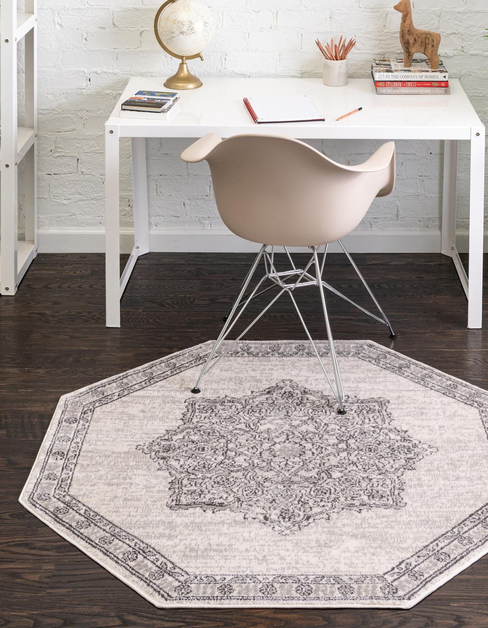 Octagon Ivory Vintage Easy-Care Synthetic Area Rug