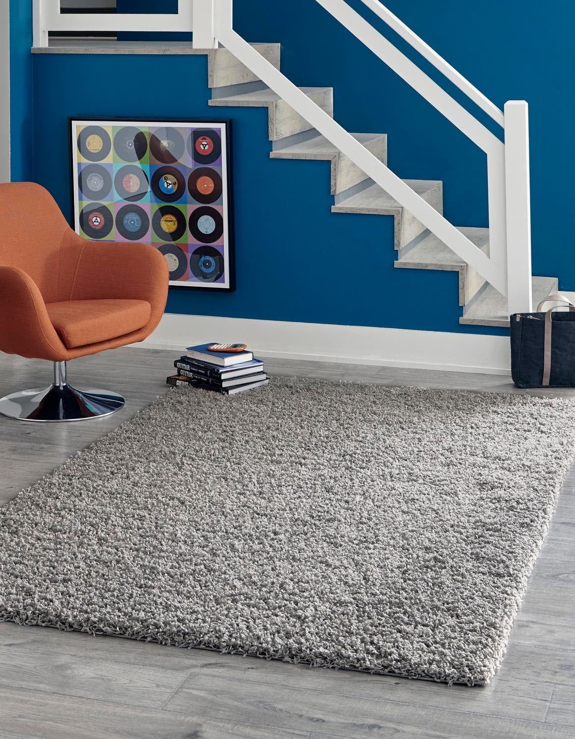 Cloud Gray Plush Shag 7'x10' Rectangular Synthetic Rug