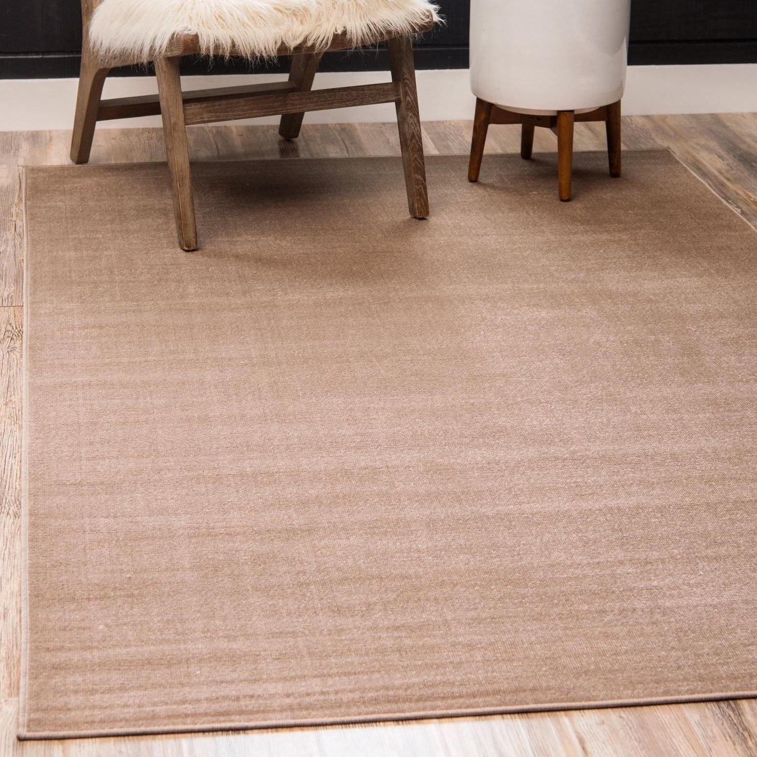 Easy-Care Light Brown Synthetic 4' x 6' Rectangular Rug