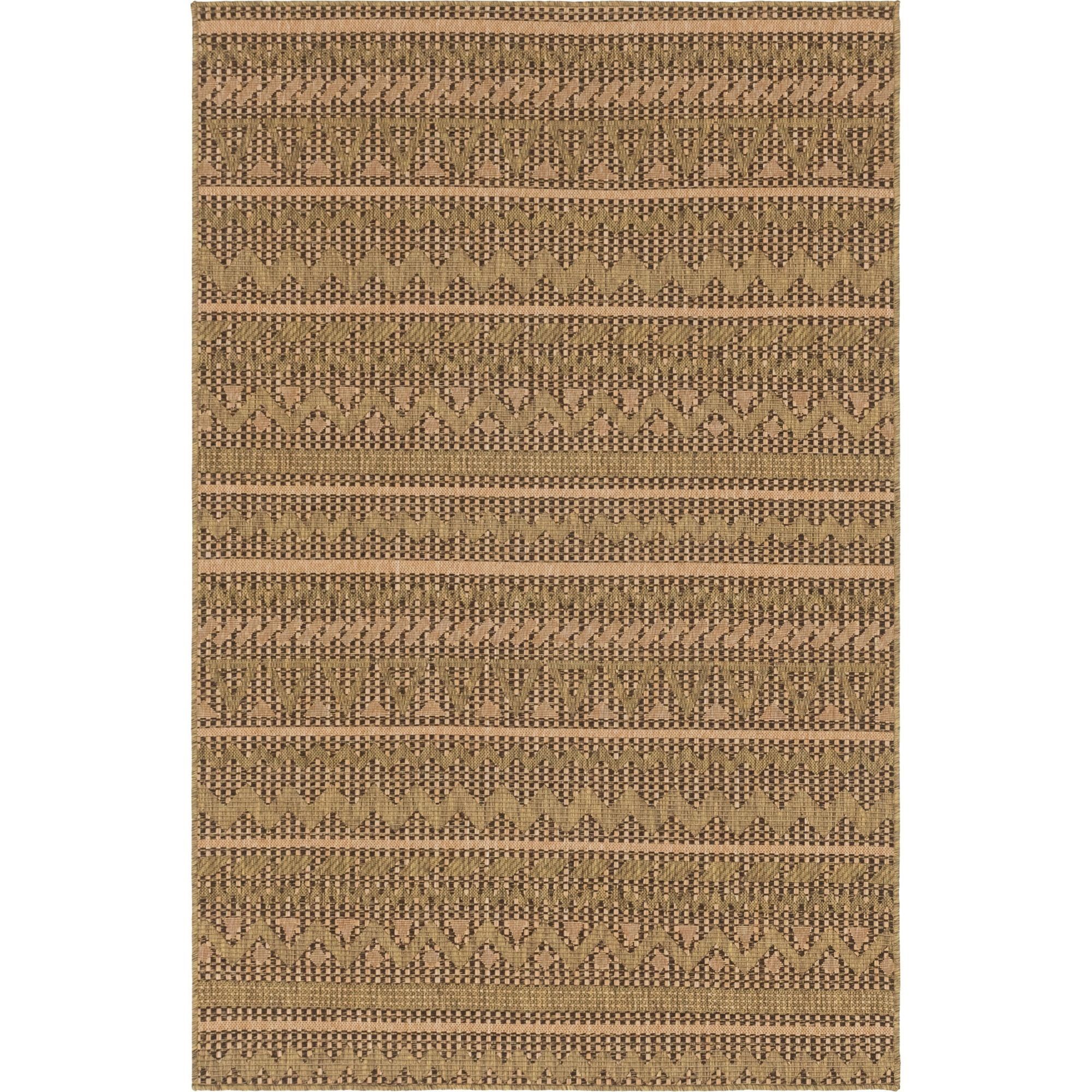 Light Brown Synthetic Stripe Outdoor Rug 5'1" x 8'