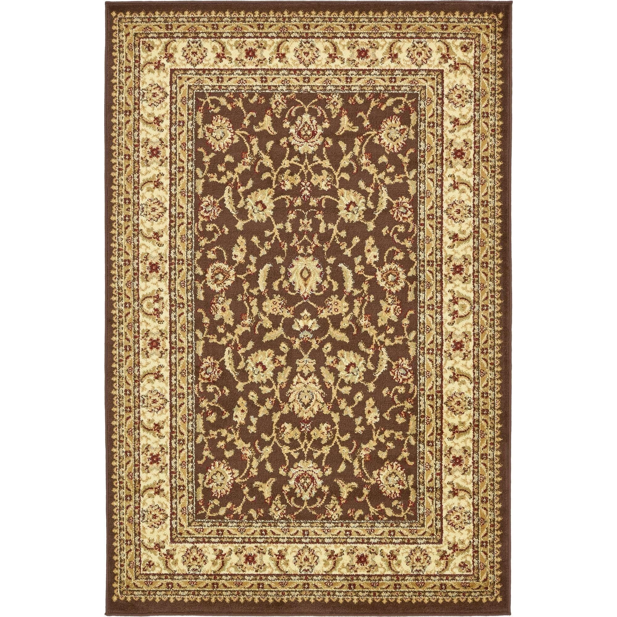 Classic Elegance 4' x 6' Brown Floral Synthetic Area Rug